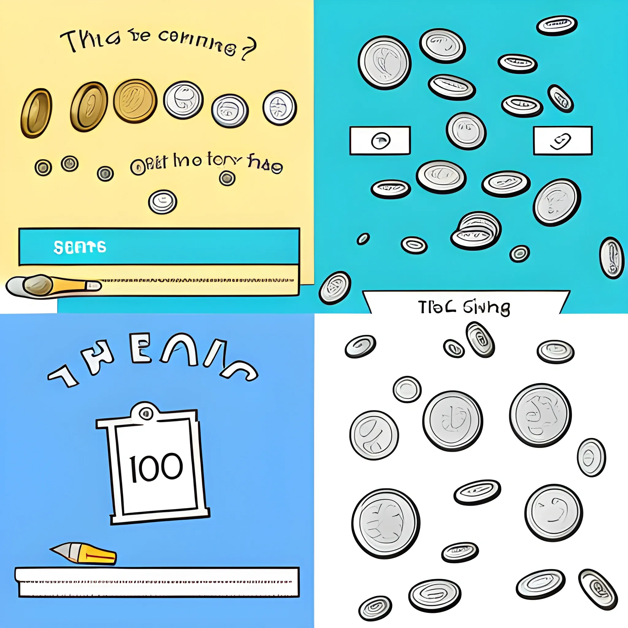 draw a set of illustrations on the topic of getting points for completing tasks, winning prizes, the coins themselves. without background.