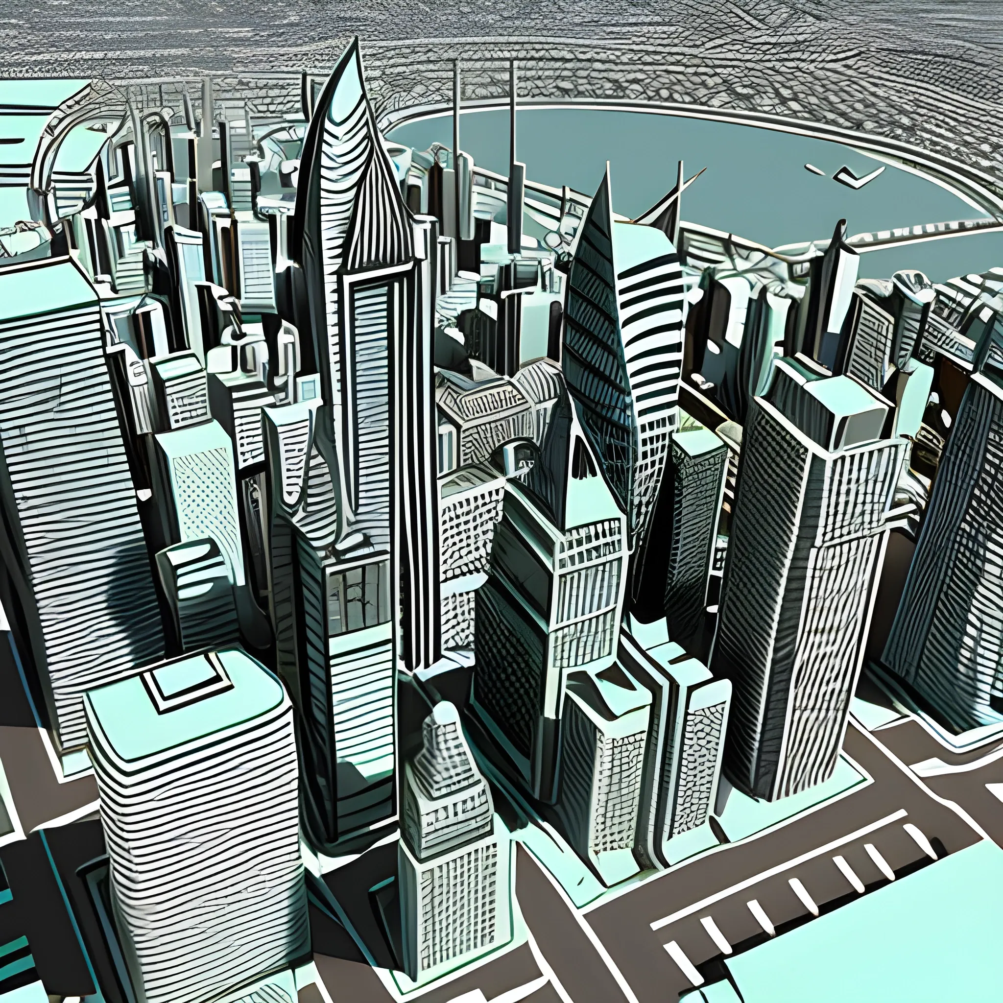  large city, 3d cartoon style, 