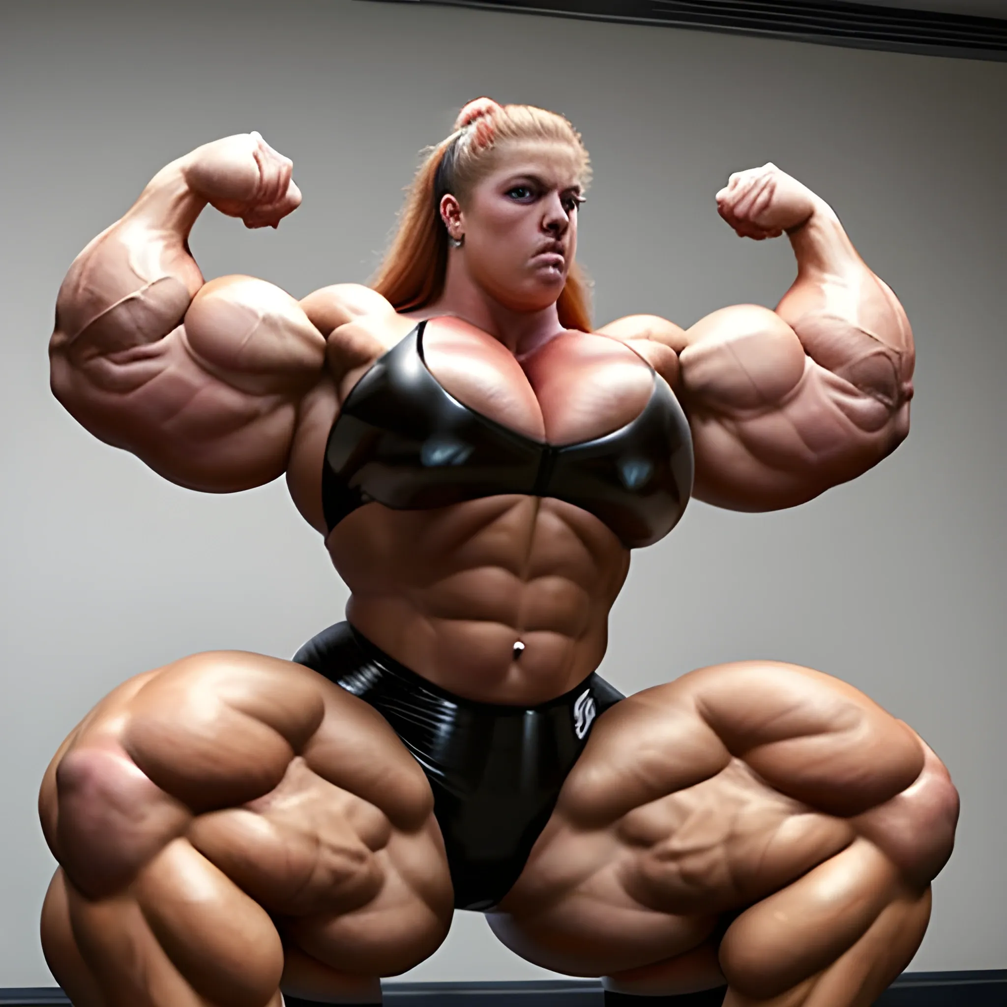 a mega muscular female bodybuilder, lifts a 6 tons heavy boulder, shoulder-length hair, flawless complexion, dressed in a black latex suit , dynamic posing and flexing, a beautiful mega muscular giant female, gigantic morphed muscle female bodybuilder, beefy thick bodybuilder | bodybuilders, brawny overdeveloped female bodybuilders, steroid enlarged pretty  female bodybuilders, hyper-muscular mega-giant bulky voluptuously top heavy Female bodybuilder, ((450 pounds female powerlifter 11 feet tall)), 8 feet tall statuesque, big inflatable muscles, top heavy huge statuesque  raging female bodybuilder, powerful  muscular female bodybuilder, incredibly broad powerful shoulders enormous deltoids, beefy  bloated arms,  | glutes, oversized  bloated thighs, extremely muscular female bodybuilder swollen offseason steroid enlarged, positive prompts: female, lady, ladies, pretty, beefy, brawny. 