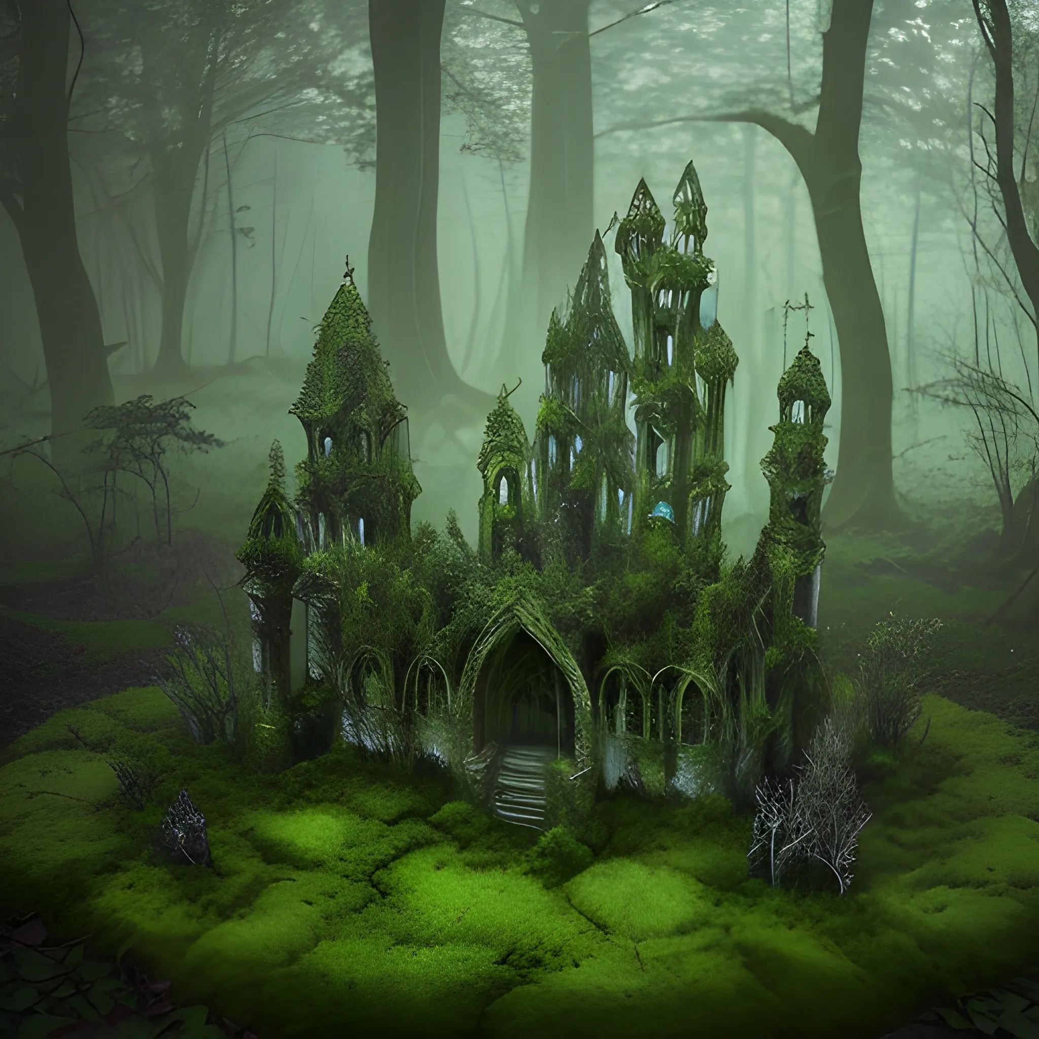 Ethereal spirits dance through moss-covered ruins, their shimmering forms casting eerie shadows over the forest floor. An enigmatic riddle hangs in the humid air, its cryptic words urging the adventurers to unravel the secrets of the ancient woods