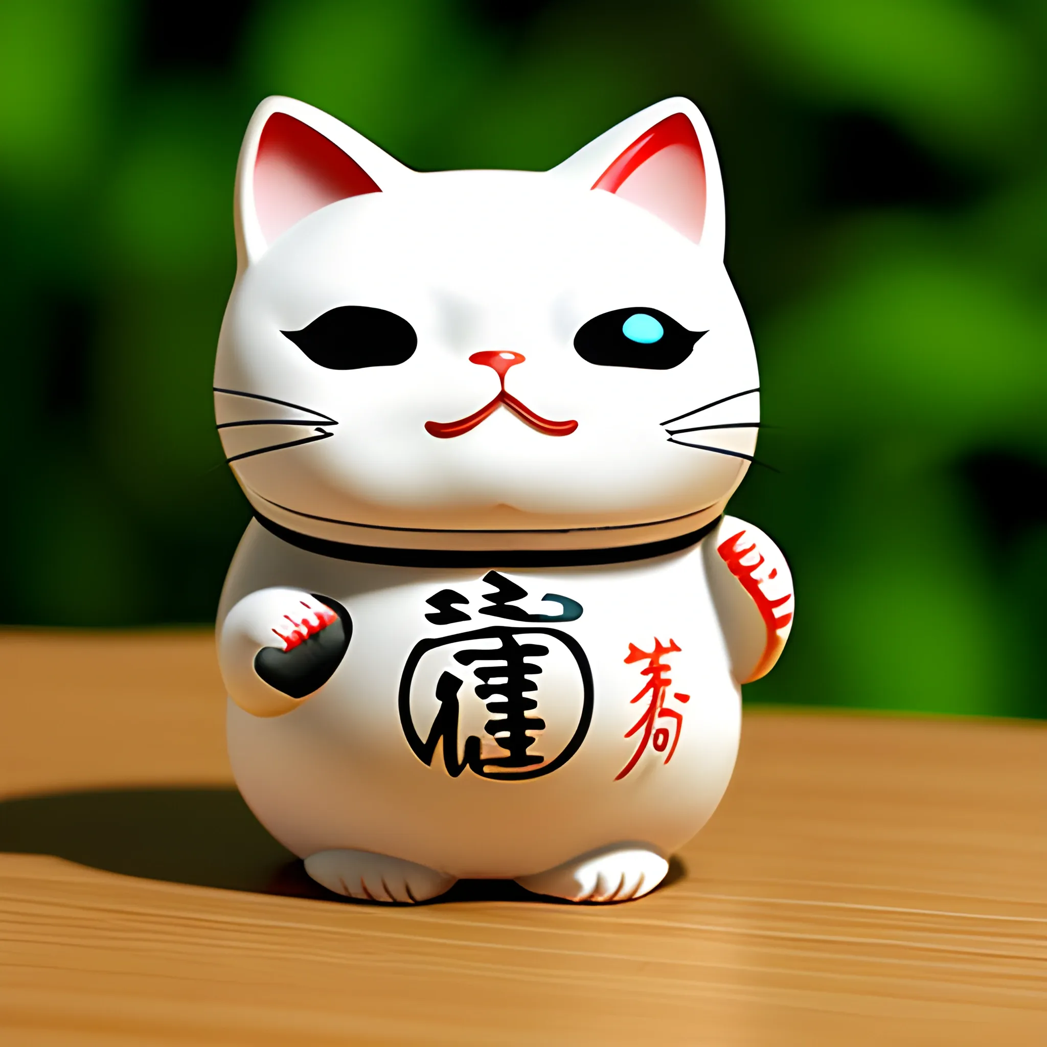 Maneki Neko que en vez de sostener una moneda, sostiene un amuleto daruma, Cartoon