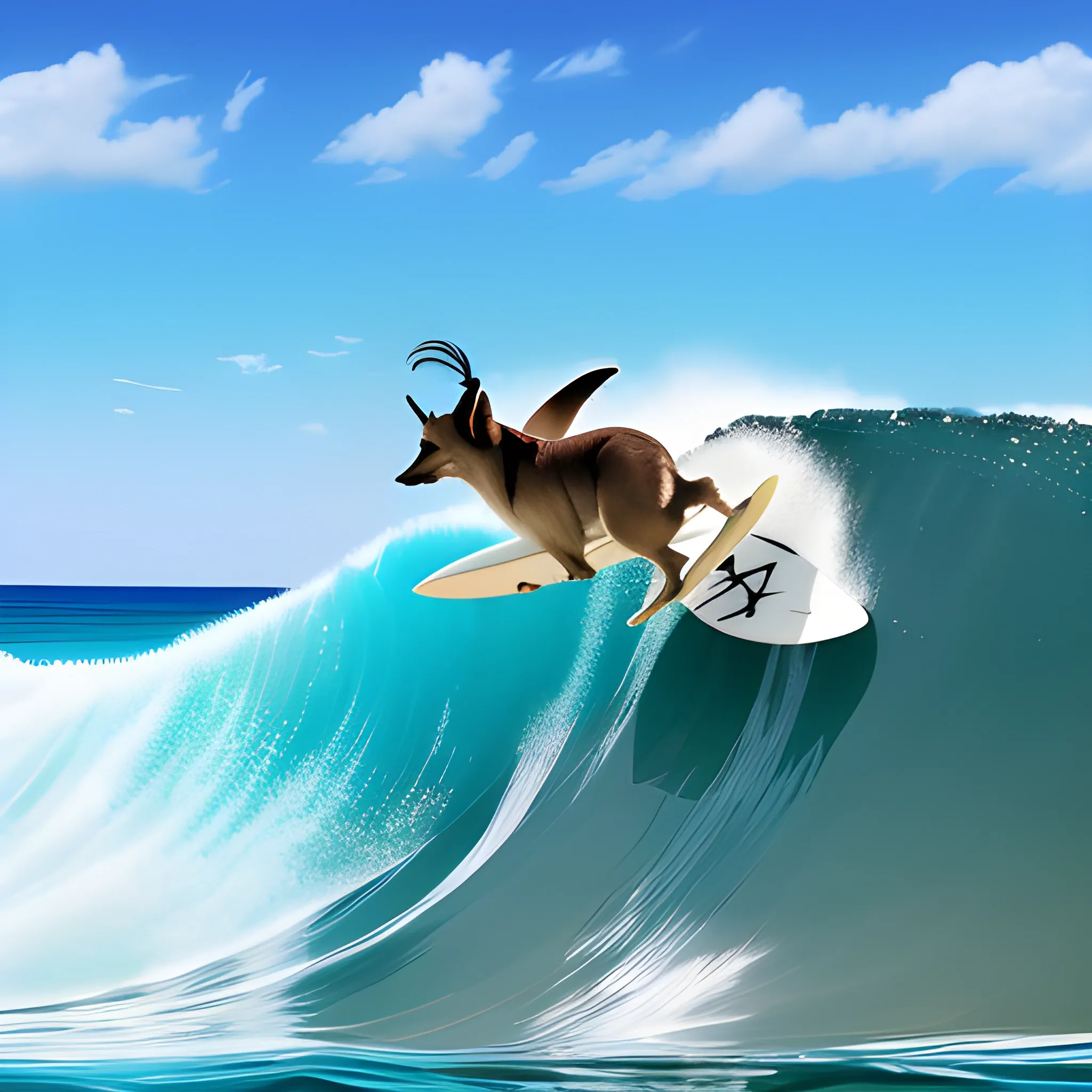 shiva inu surfing a wave, 4k, sunny day,  