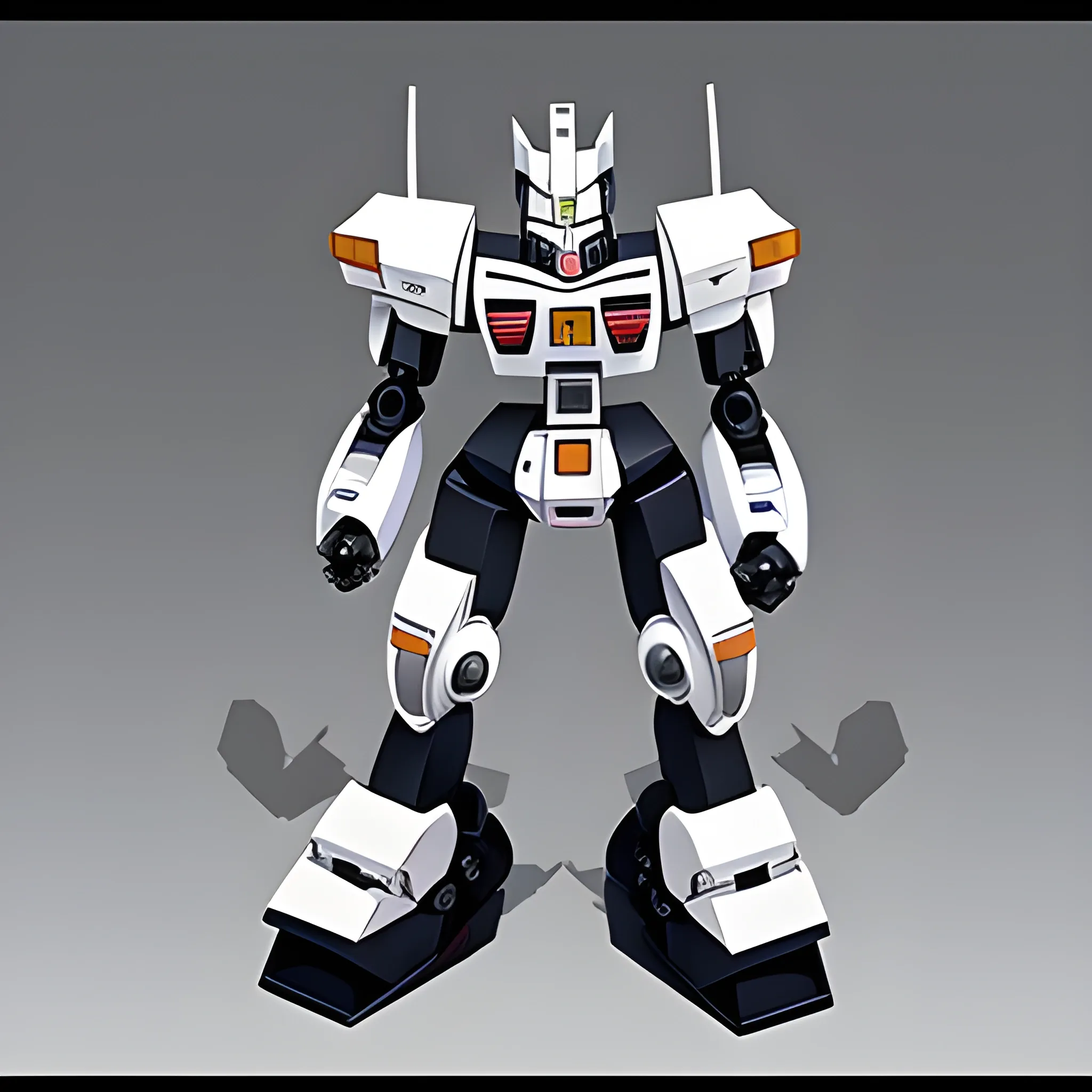 Anime robot patlabor with tuxedo cat face, full body, menacing look, mecha 