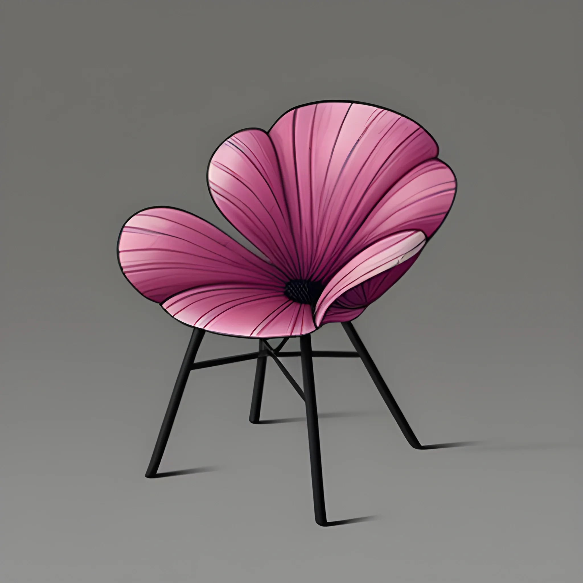 Create a linear drawing that is a fusion of an armchair and a four-leaf clover, with the backrest being the top petal, the armrests the petals on the sides, the seat being the petal of the seat, and the legs joining at the stem., Pencil Sketch