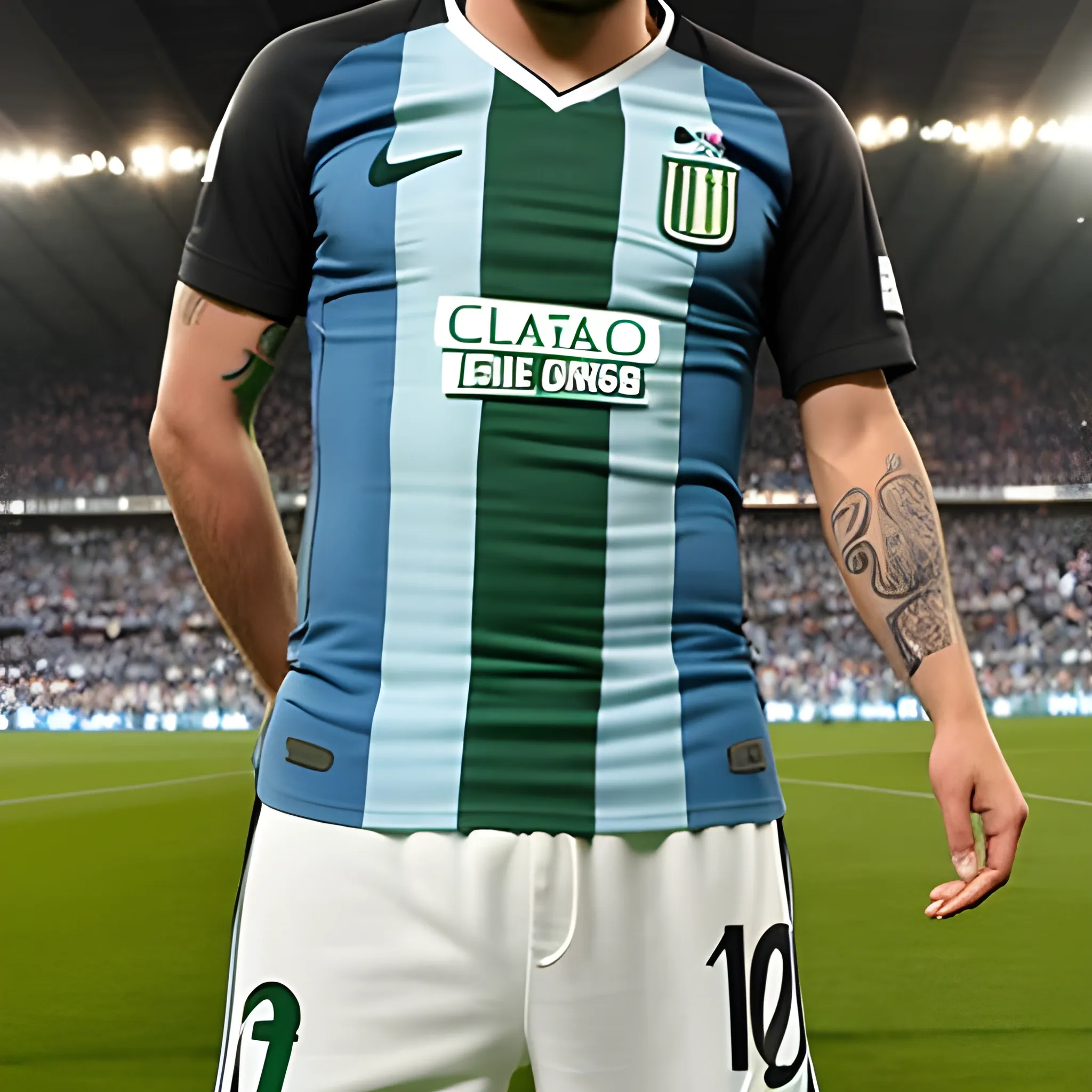 Argentino de unos 40 años fanatico del club atletico Banfield luciendo una camiseta titular del club de futbol argentino
