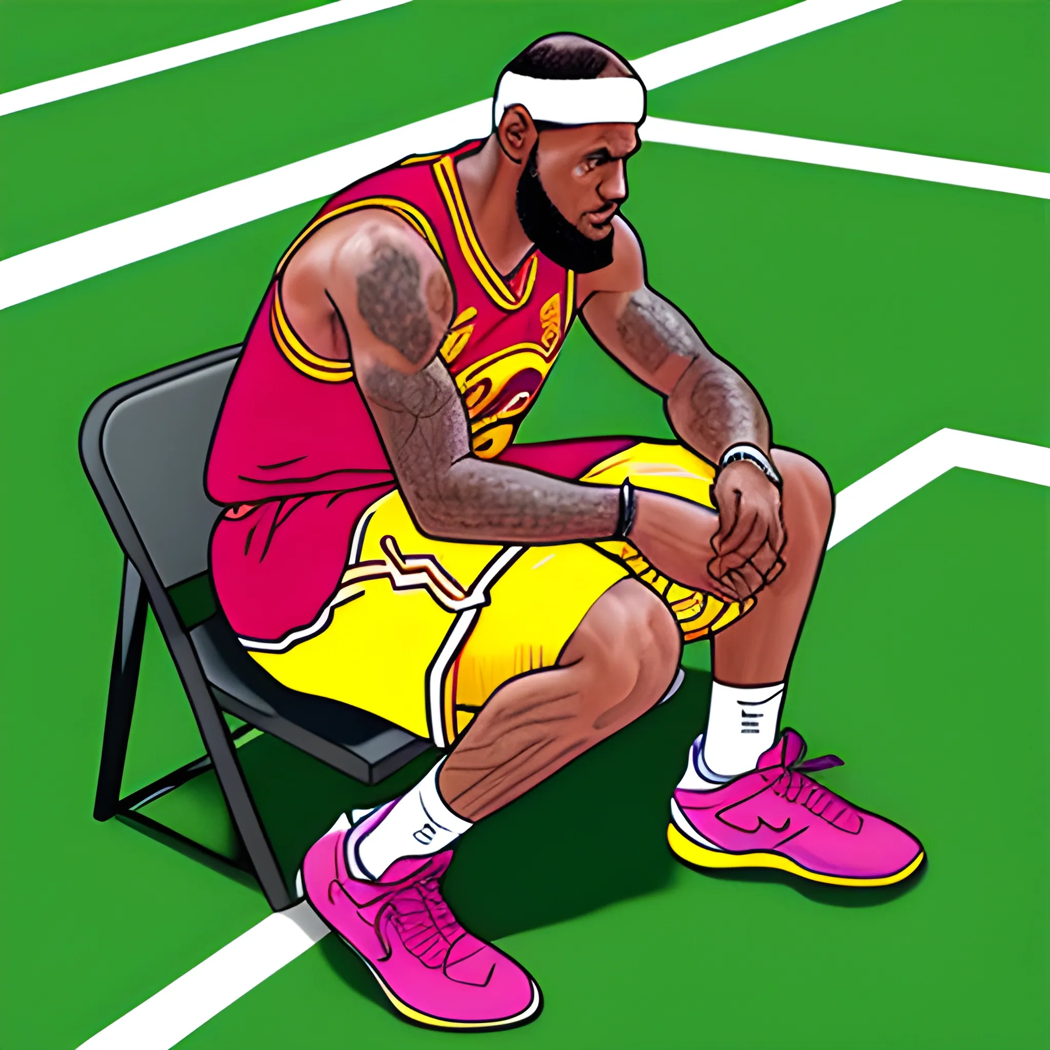 lebron listening to coach on the sidelines, coloring book image 