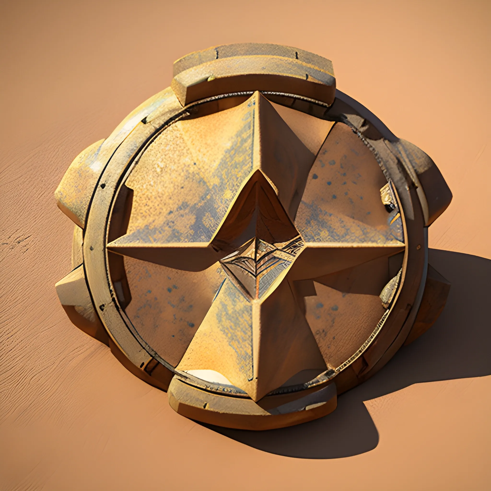 Ancient Star Track spacecraft, its secrets revealed through a holographic projection. Use Desert Sand for the weathered texture of the artifact and Golden Amber for the ethereal glow of the hologram