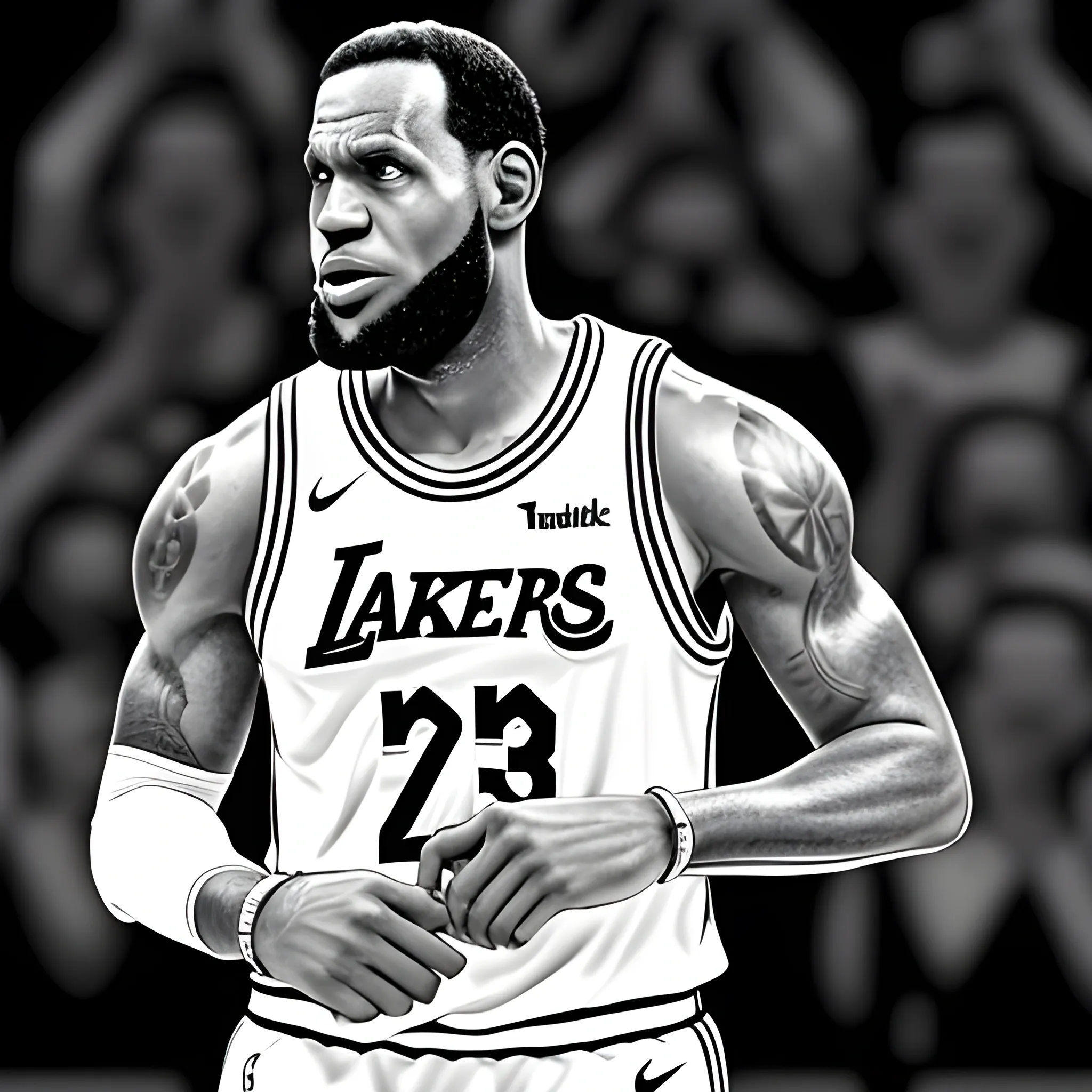 lebron talking with a microphone. coloring book image