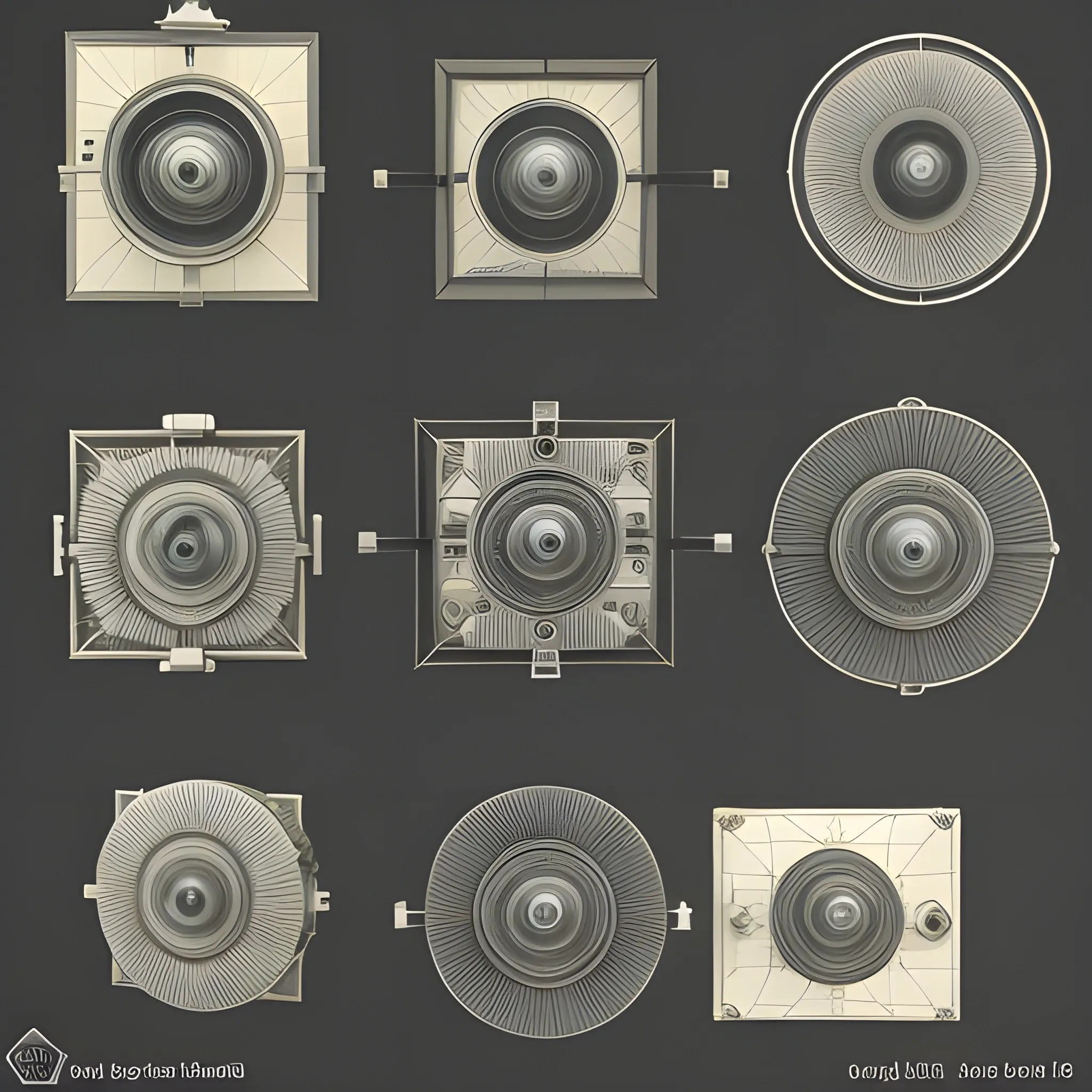 different objects of communications technology from the year 1900, floating and rotating around the axis of the video, 3D