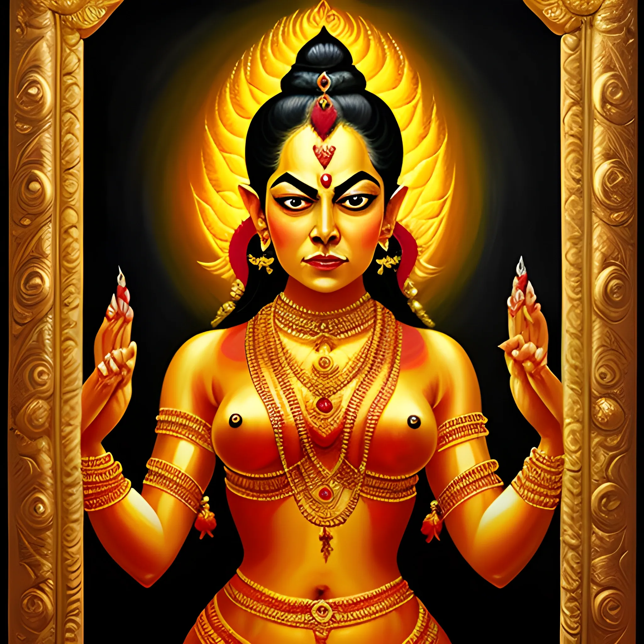 Kali ma Goddes lalita tripura in golden color, Oil Painting, Oil Painting, Oil Painting, Oil Painting