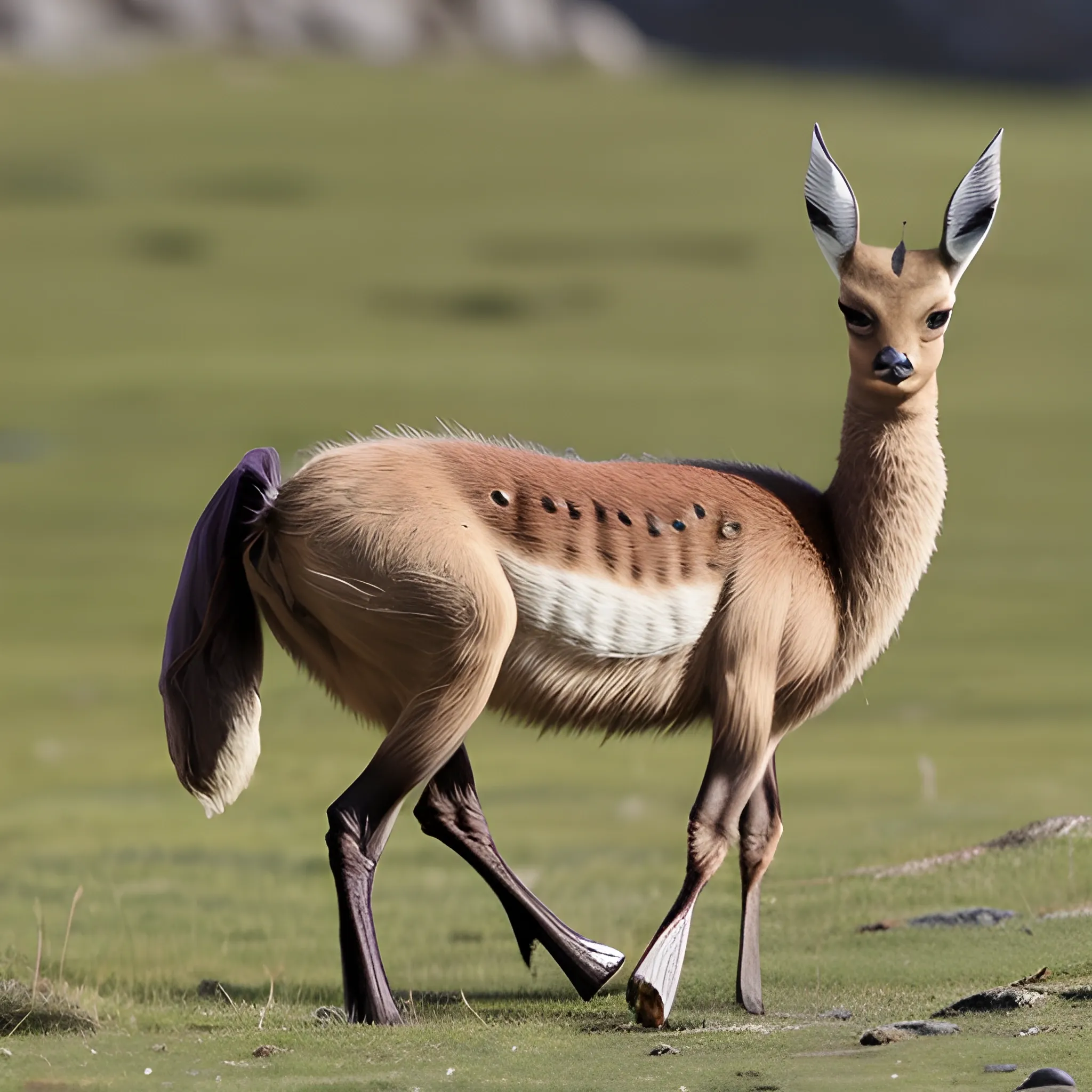 Guanaco-pudu
Describe un pequeño ciervo de pelaje suave que habita en zonas áridas, combinando la agilidad del guanaco y el tamaño compacto del pudu. 

