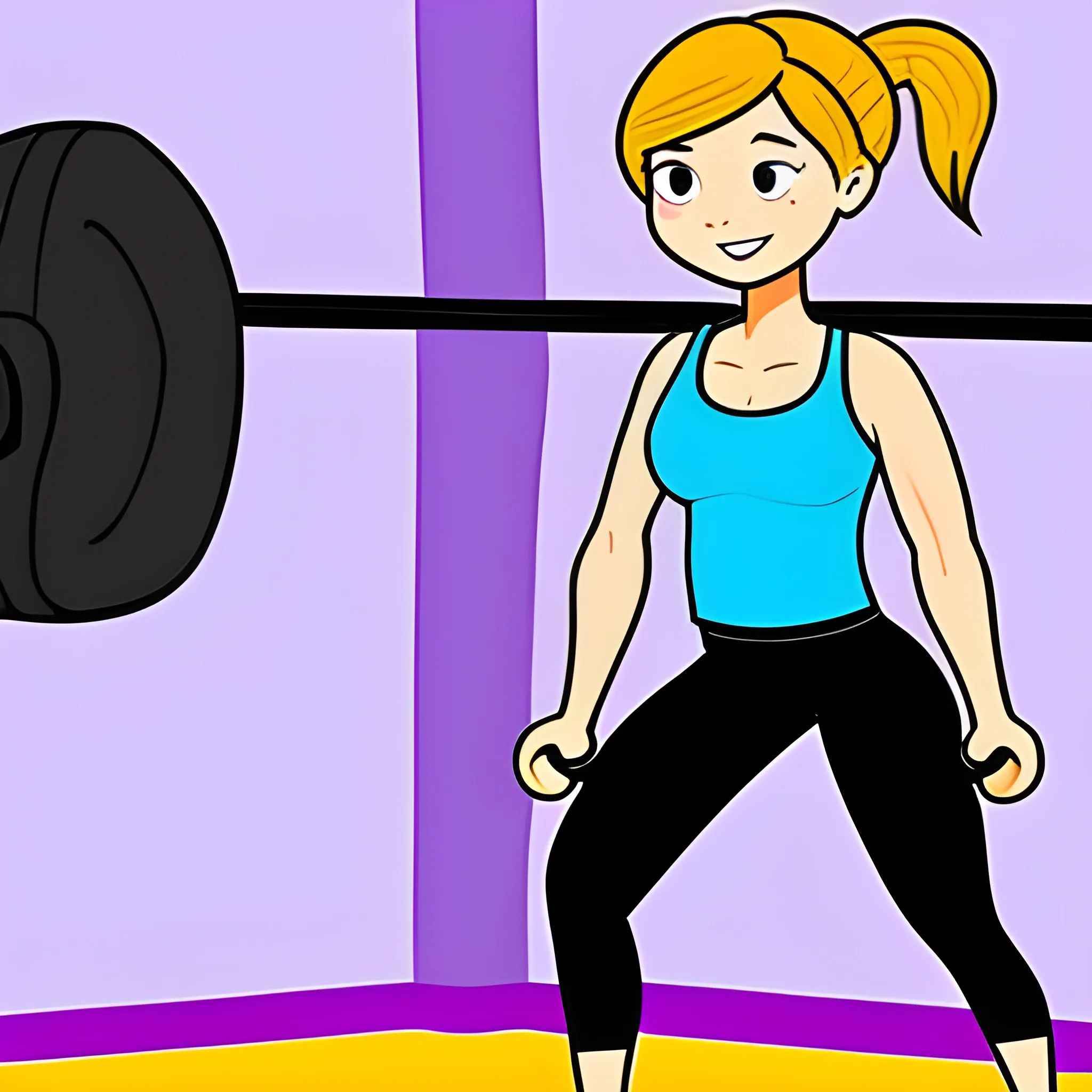 Short woman at gym , Cartoon