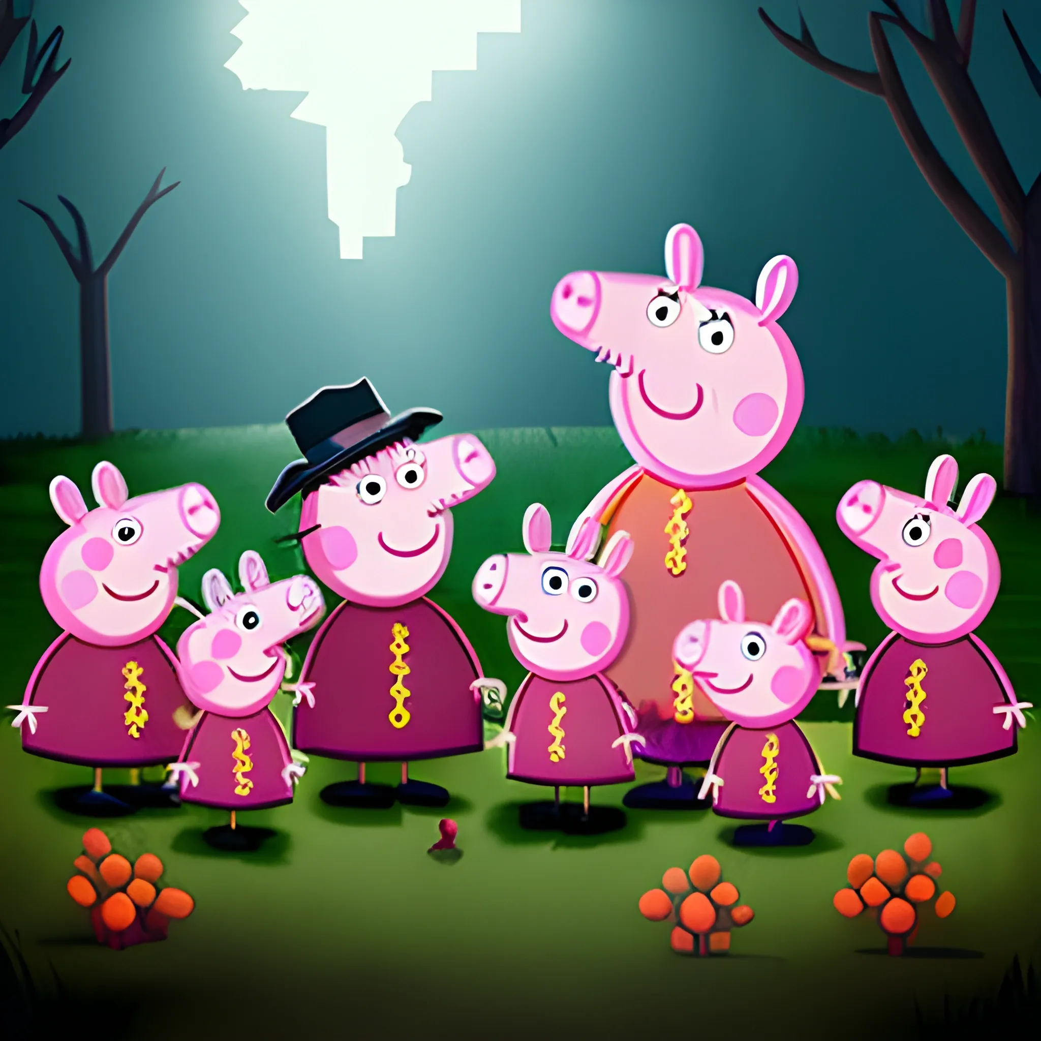 La familia de Peppa pig en forma de zombies.
