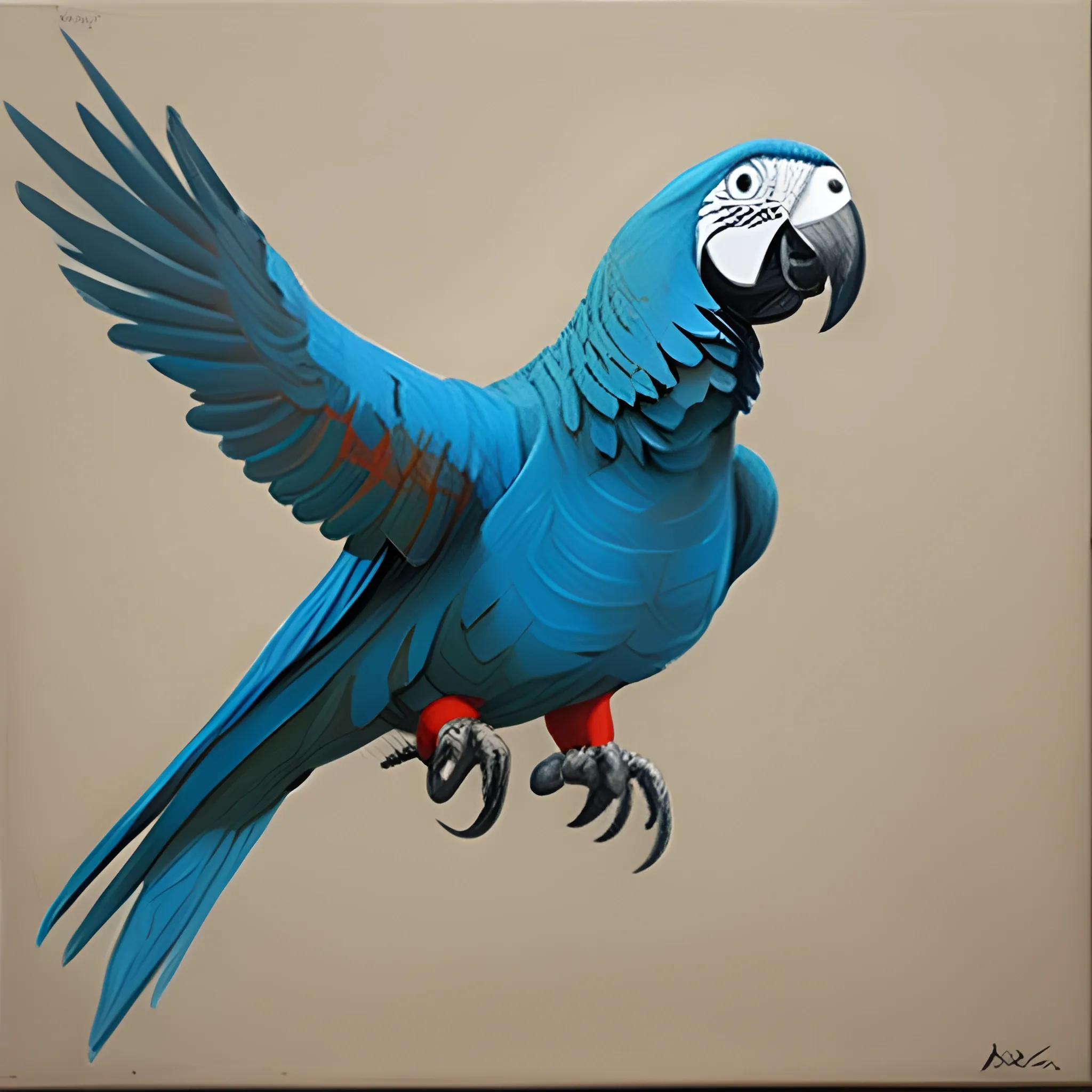 , Oil Painting, A blue parrot Flying and carry red boxing gloves with his mouth, Pencil Sketch