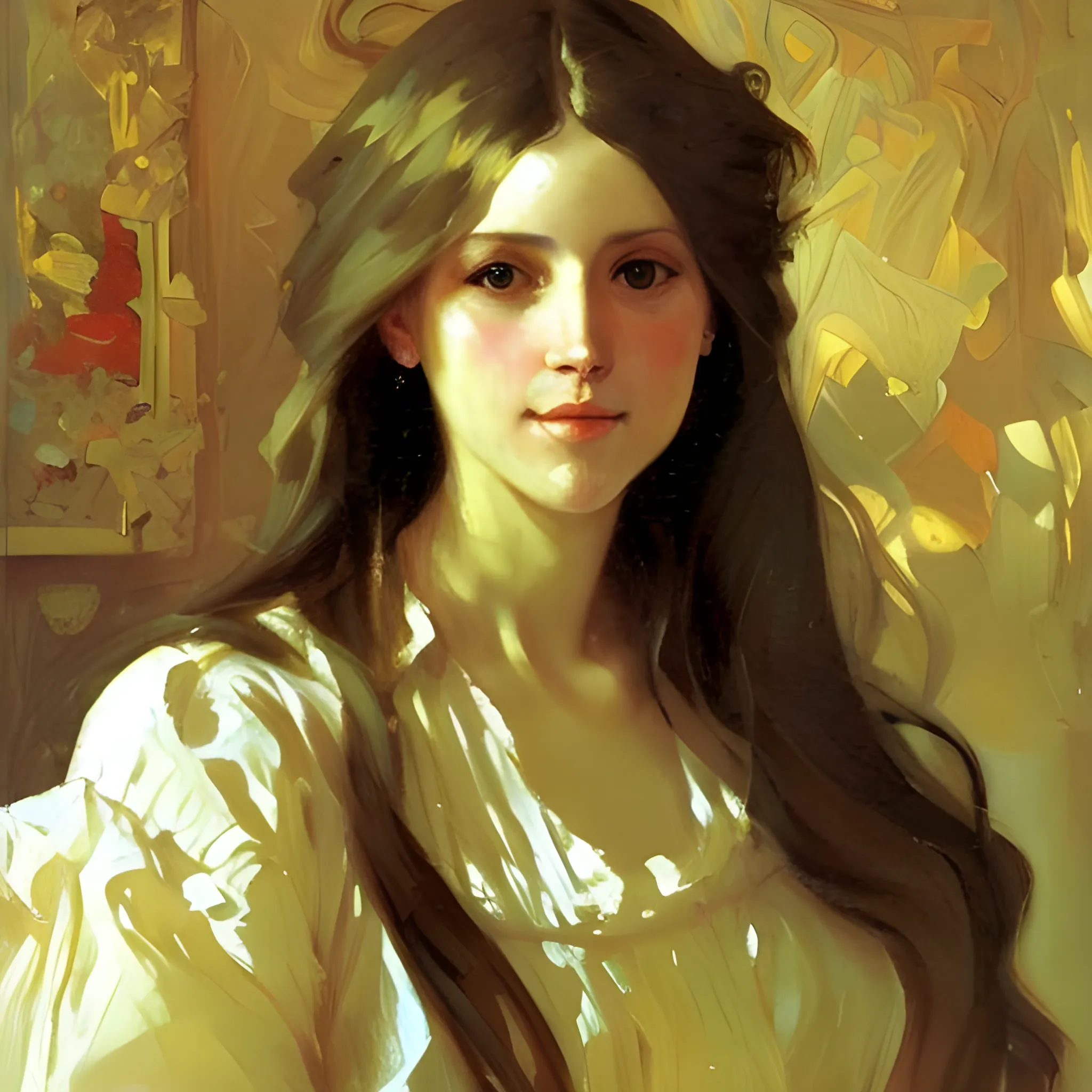  a woman with long hair art by Sorolla. oil on canvas. Realistic, oil painting