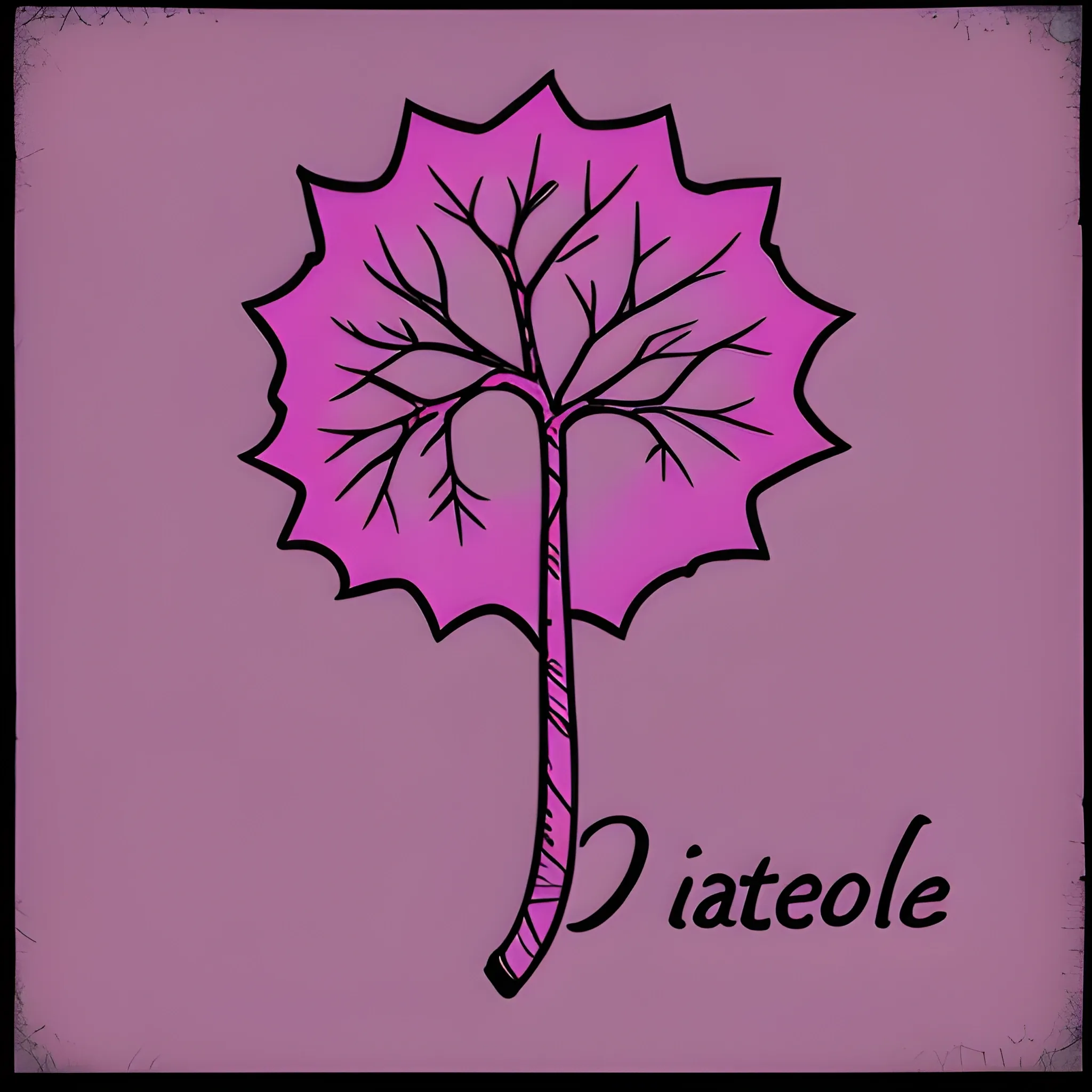 pink lollipop, branches, purple leaves on the sides, the inscription DiabetTM, Cartoon