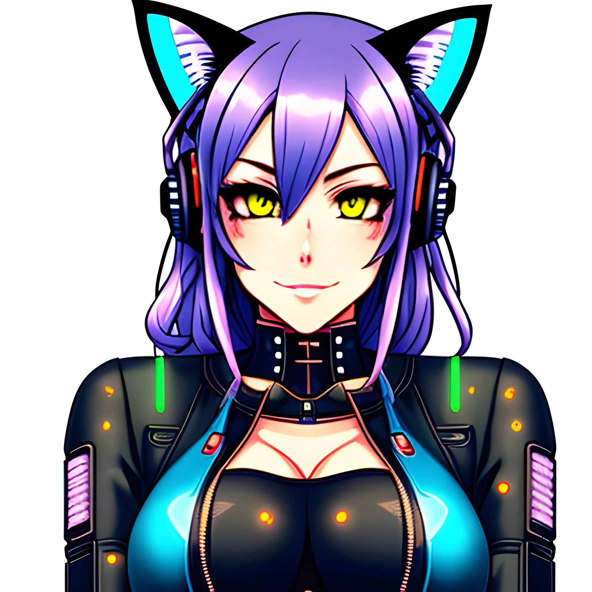 A cute cat girl, cyberpunk, in anime style