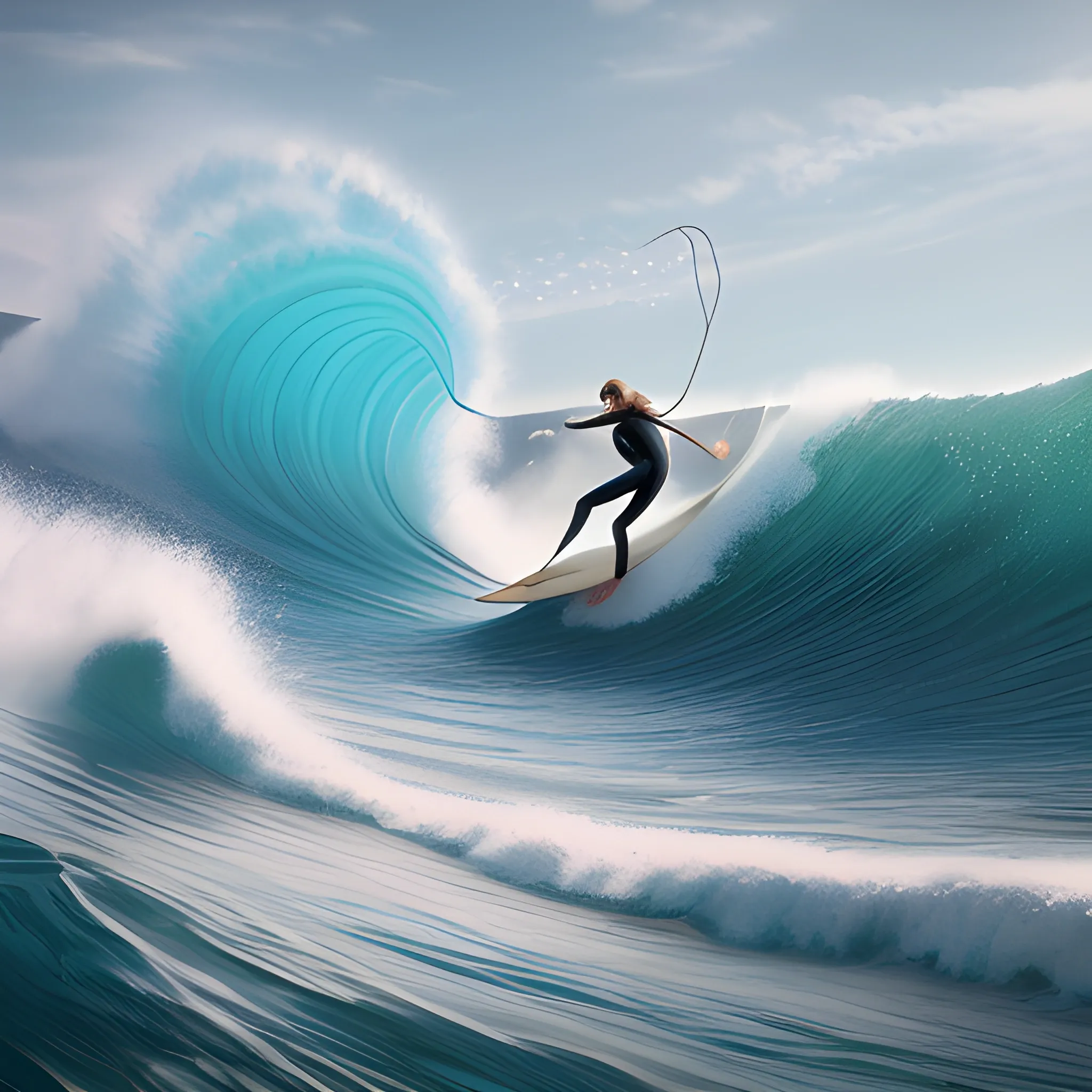 Photorealistic. surfer catching a tube on a 10 meter wave, 4k resolution, masterpiece, lifelike, photorealistic, trending on artstation, 8k resolution