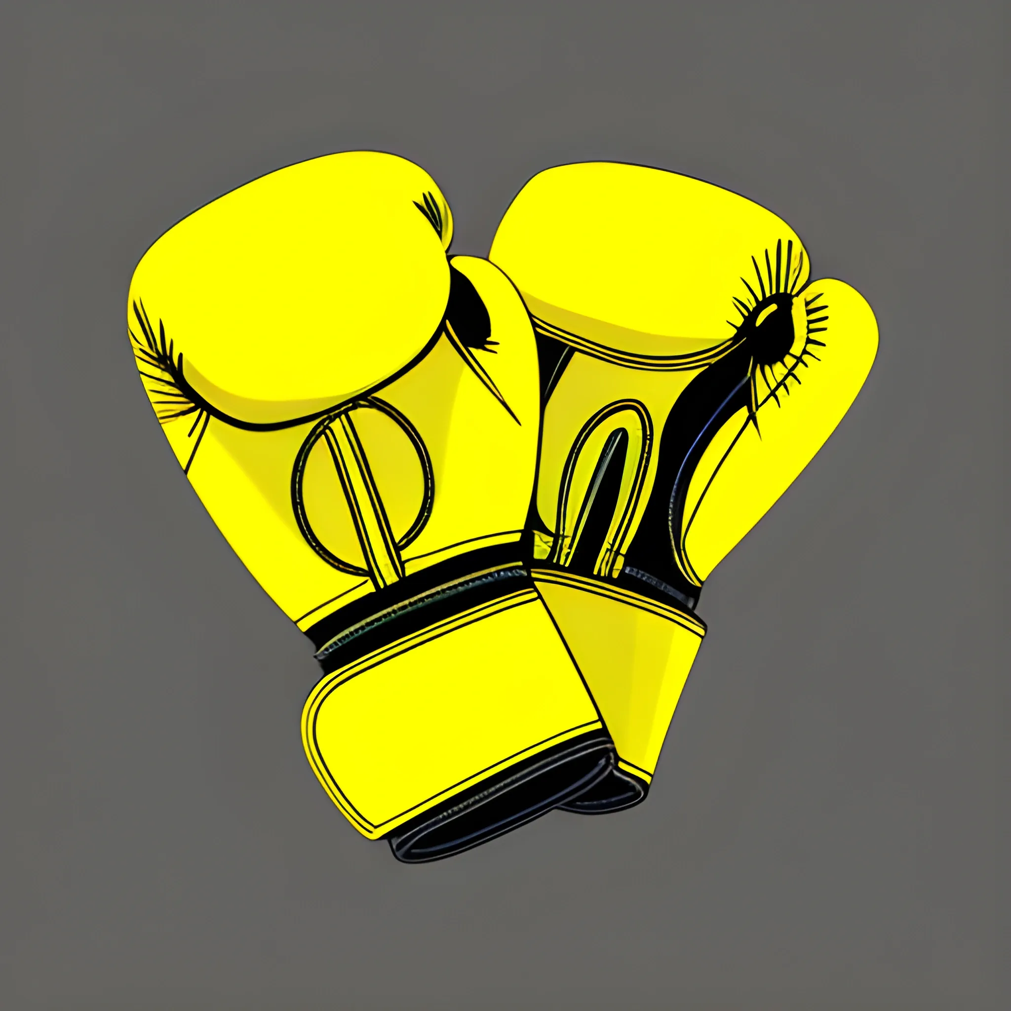 A boxing gloves packaging focused drawing IN WHITE AND YELLOW with illustrator effect, with black background