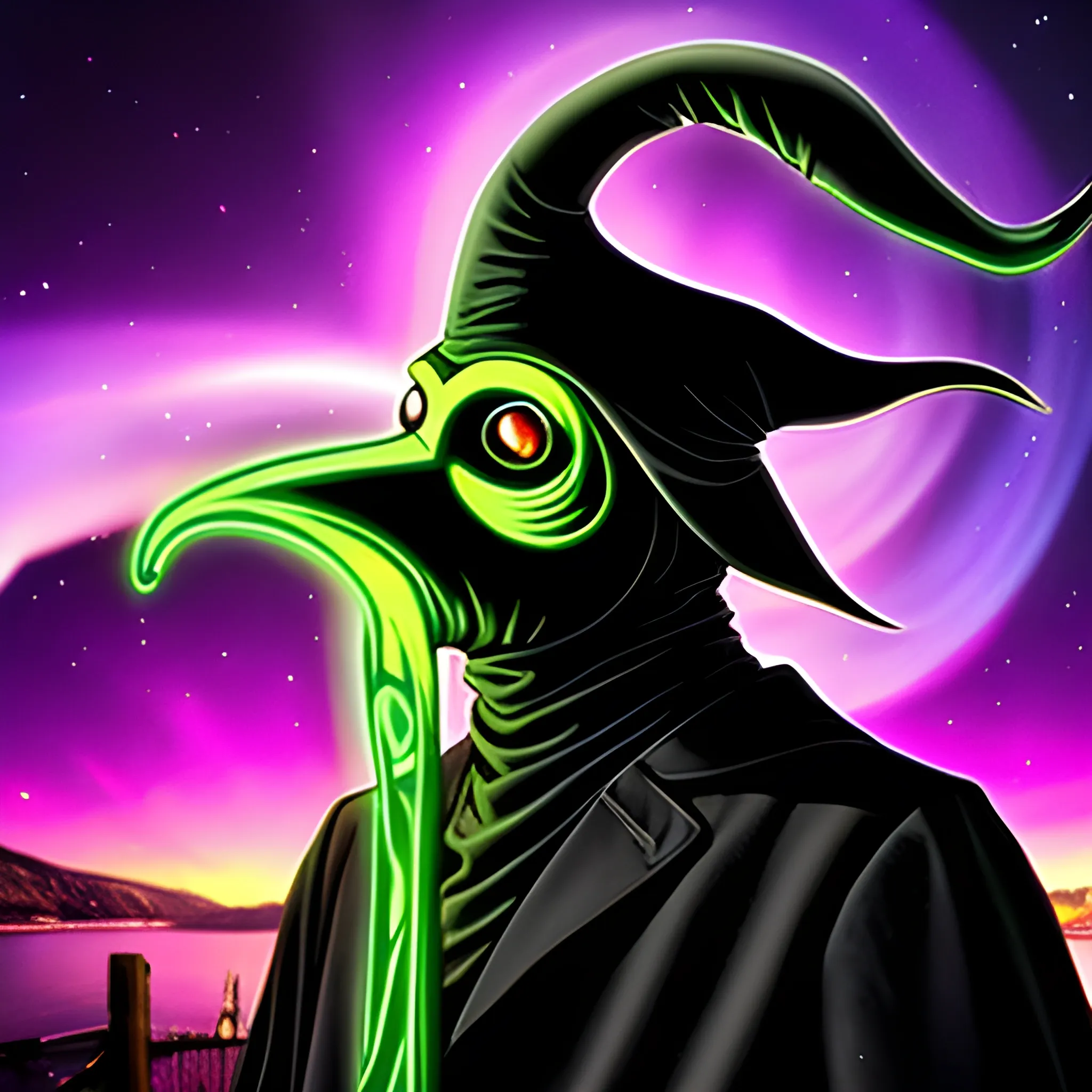 Plague doctor Aurora borealis , Trippy