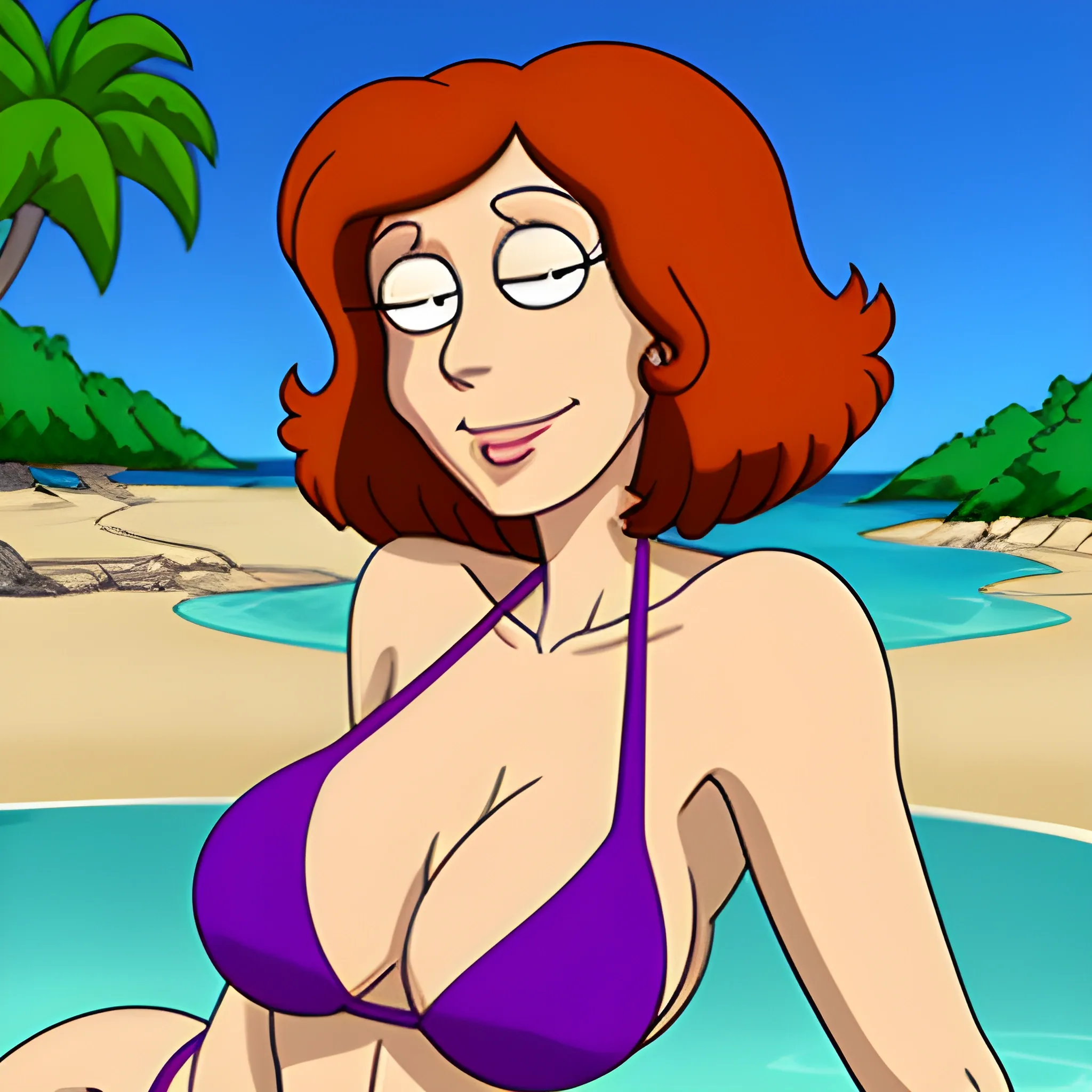 Lois Griffin from family guy posing front on in a tiny little bikini, Cartoon