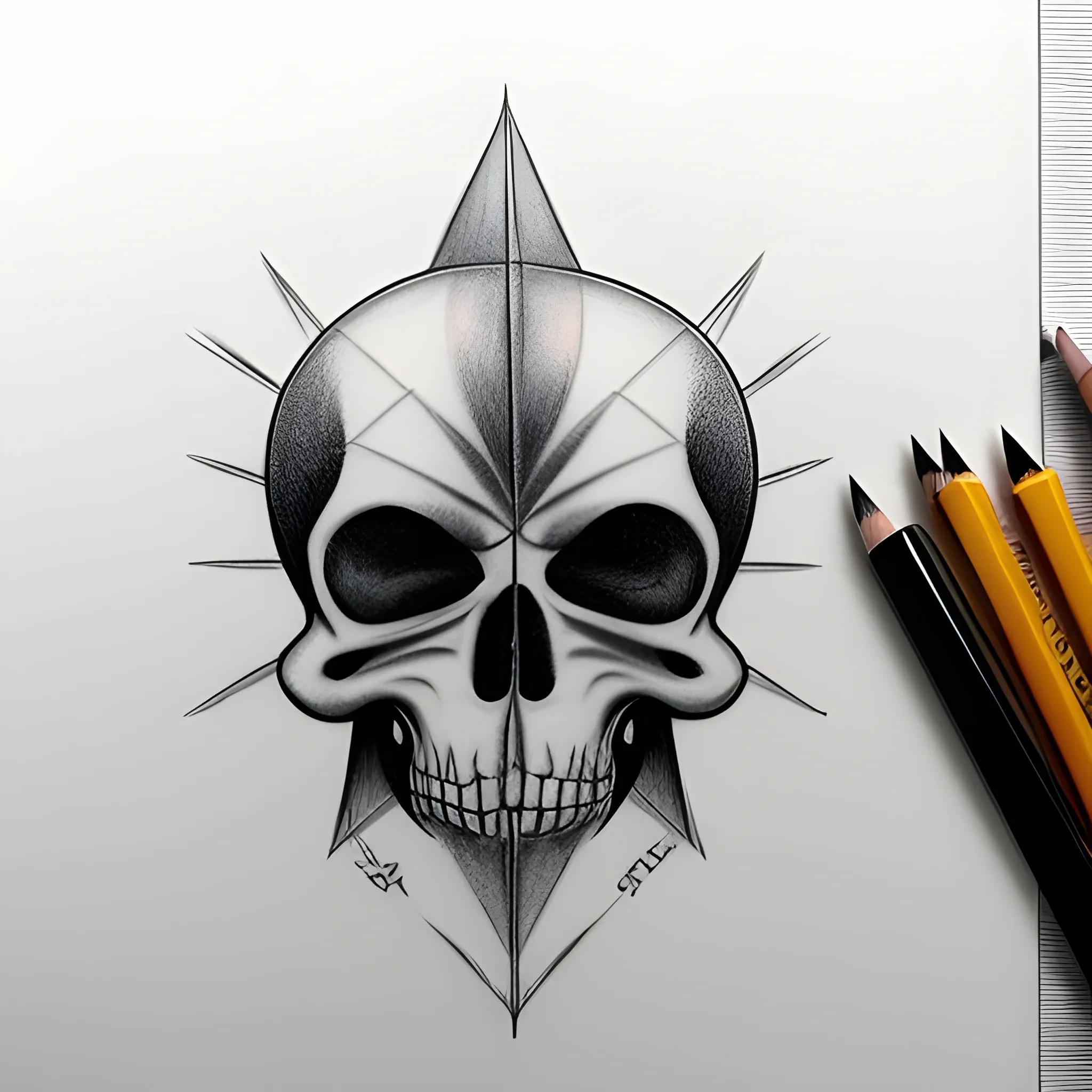 Crea una imagen tipo tatuaje con el simbolo del karma, odio, traicion y muerte, Pencil Sketch