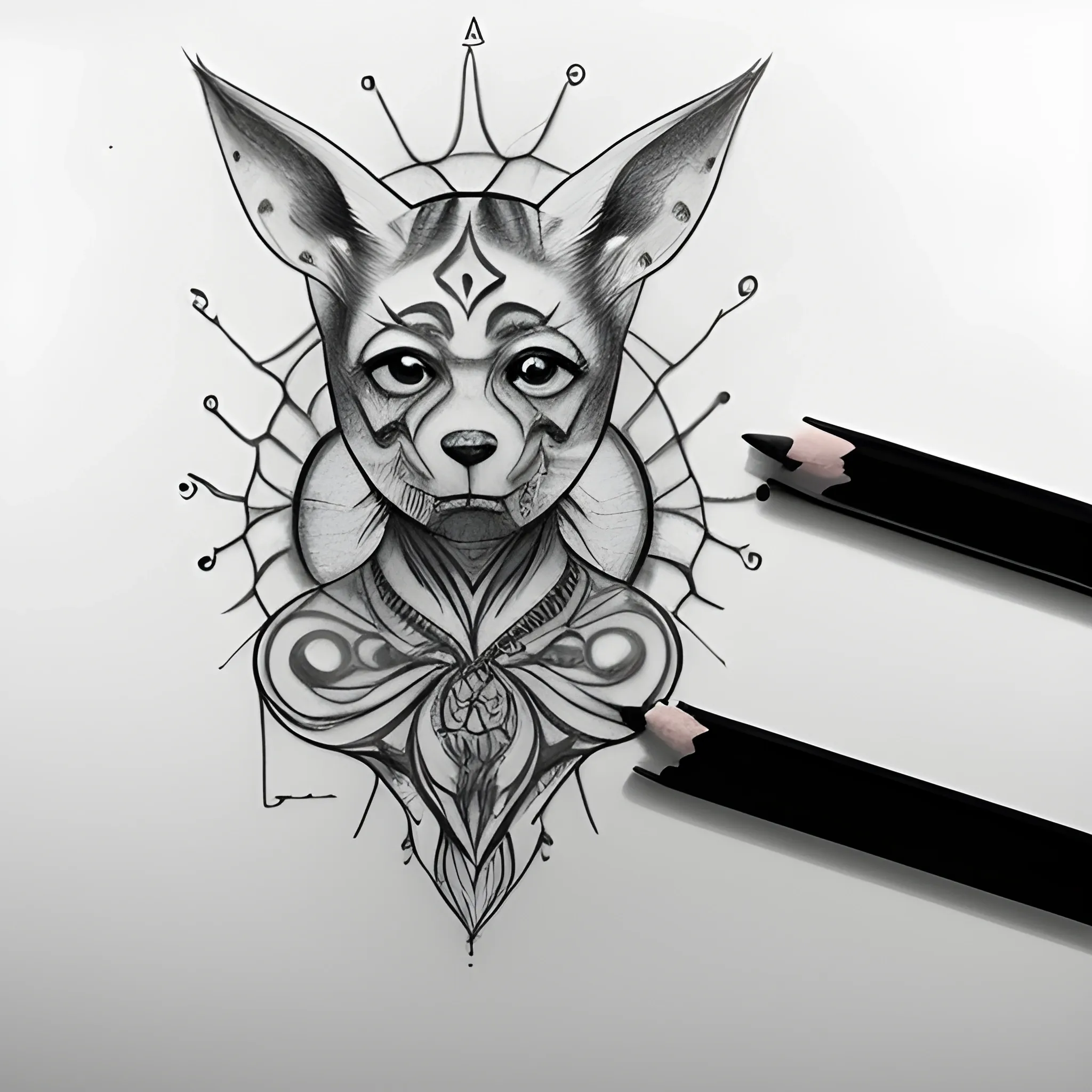 Crea una imagen tipo tatuaje con el símbolo del karma y una chica, Pencil Sketch