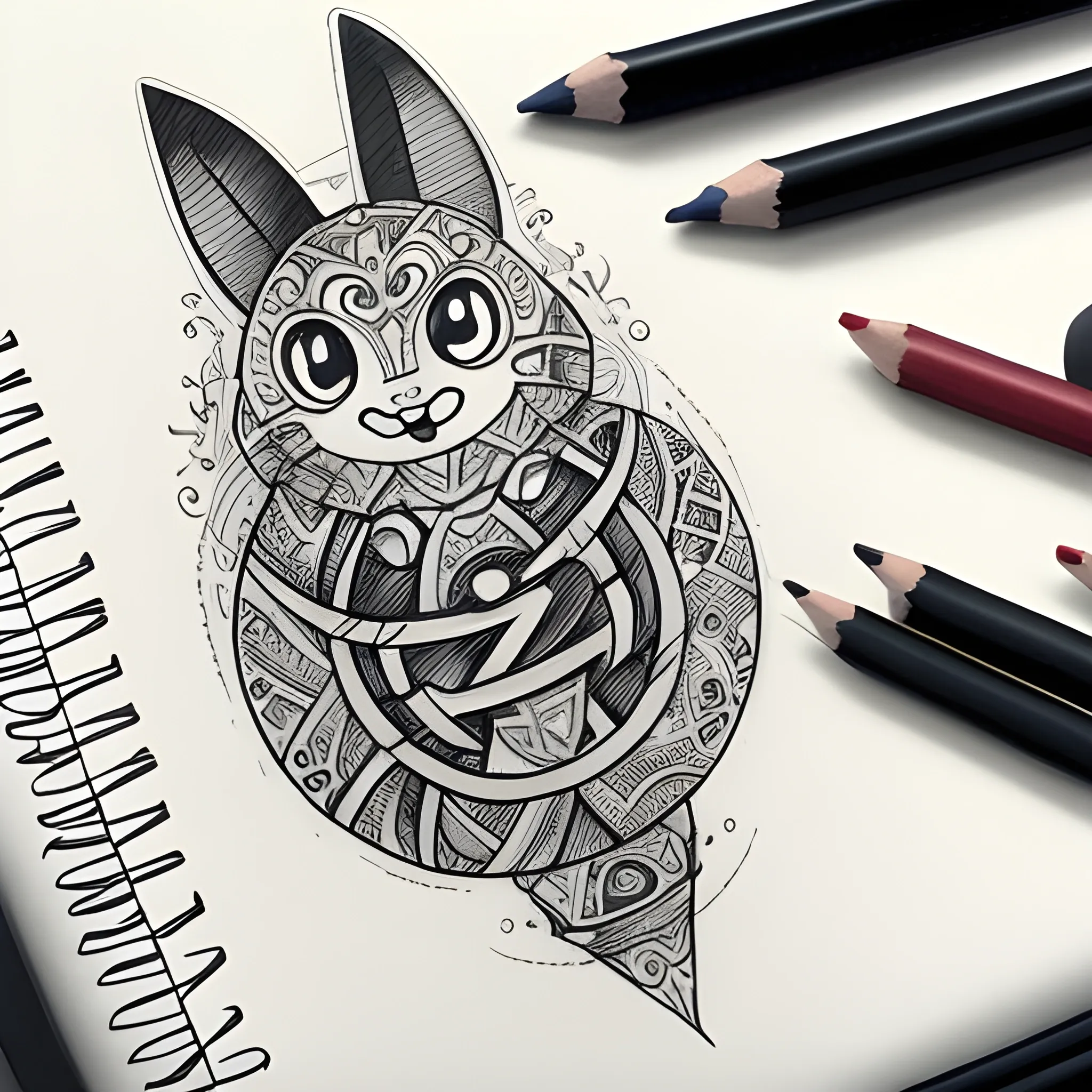 Crea Una imagen de tipo tatuaje donde se muestre el símbolo del karma y relog mundial, Pencil Sketch, Cartoon