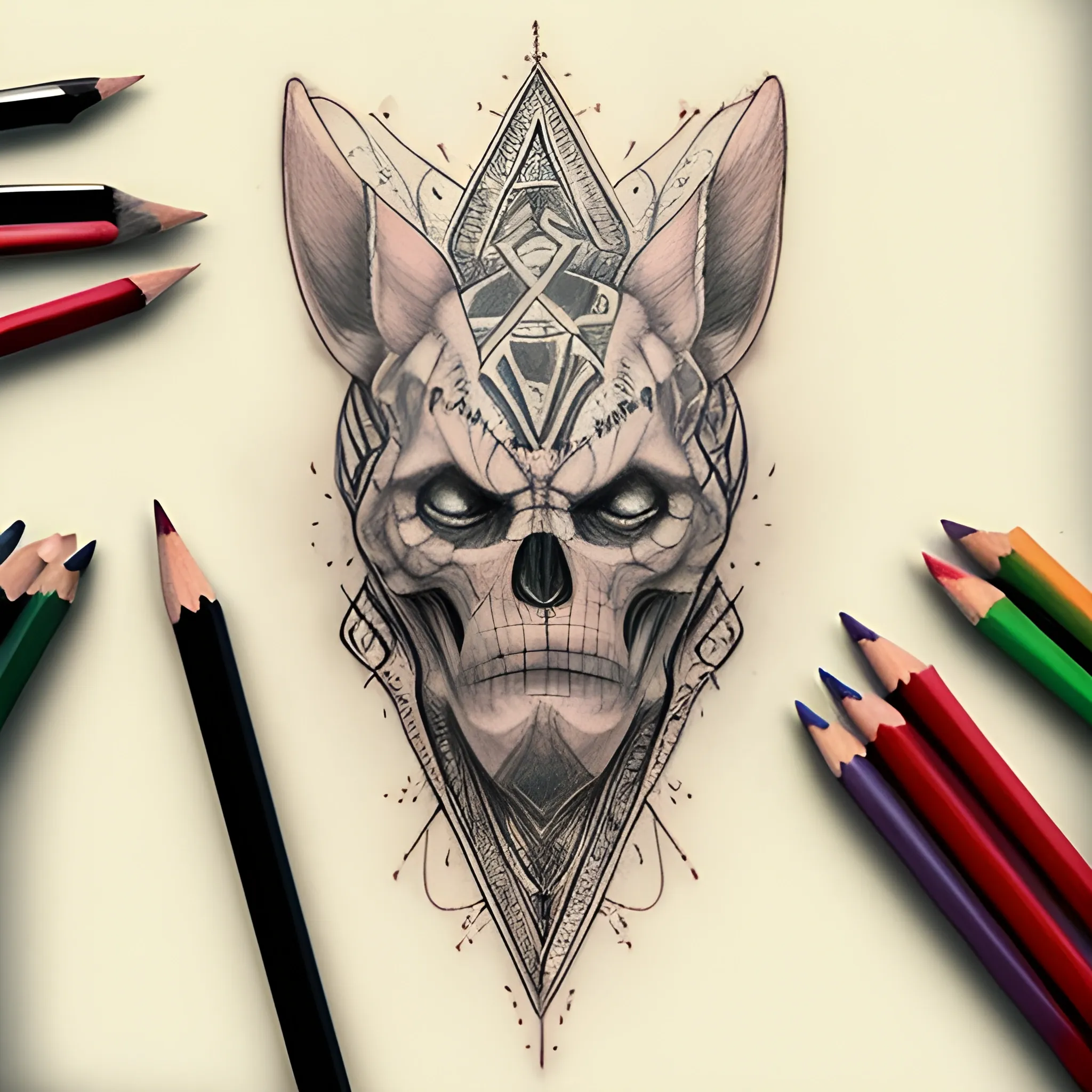 Crea Una imagen de tipo tatuaje donde se muestre el símbolo del karma y relog de vida, Pencil Sketch