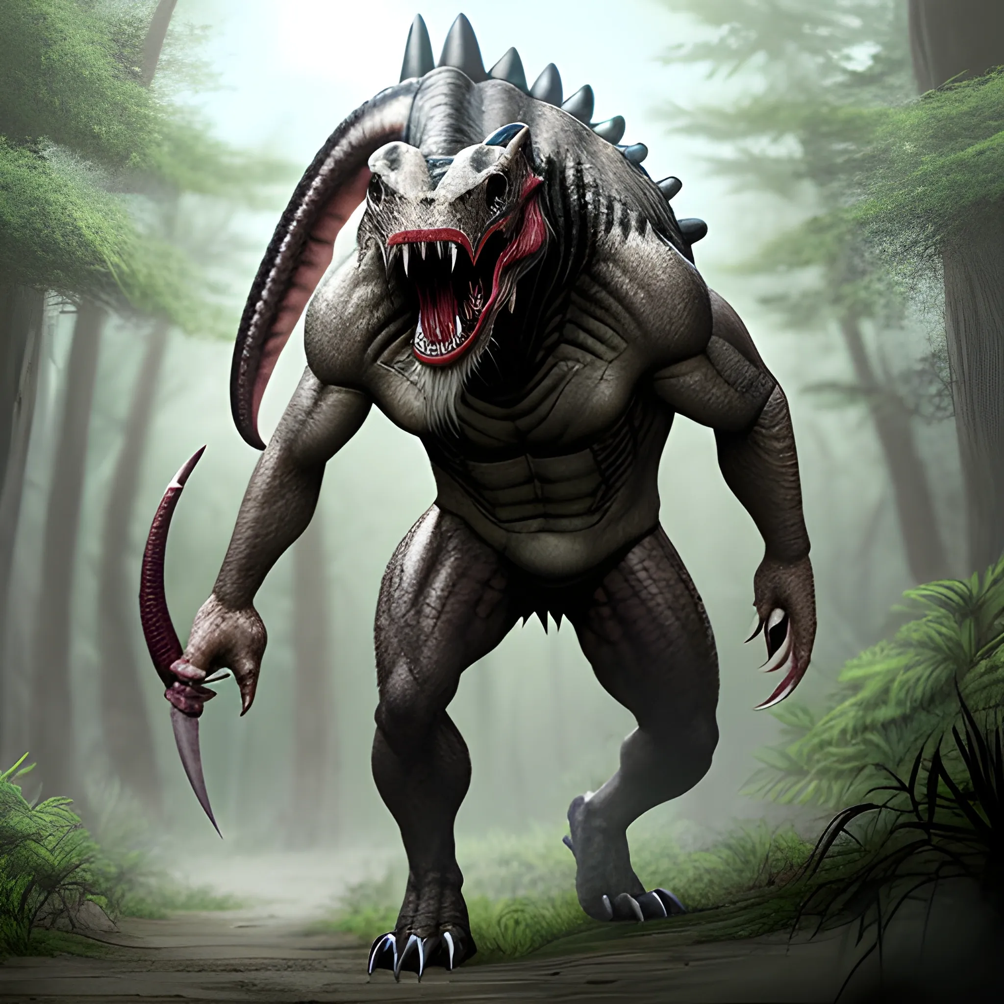 Create a prehistoric predator mutant that never existed in nature.

