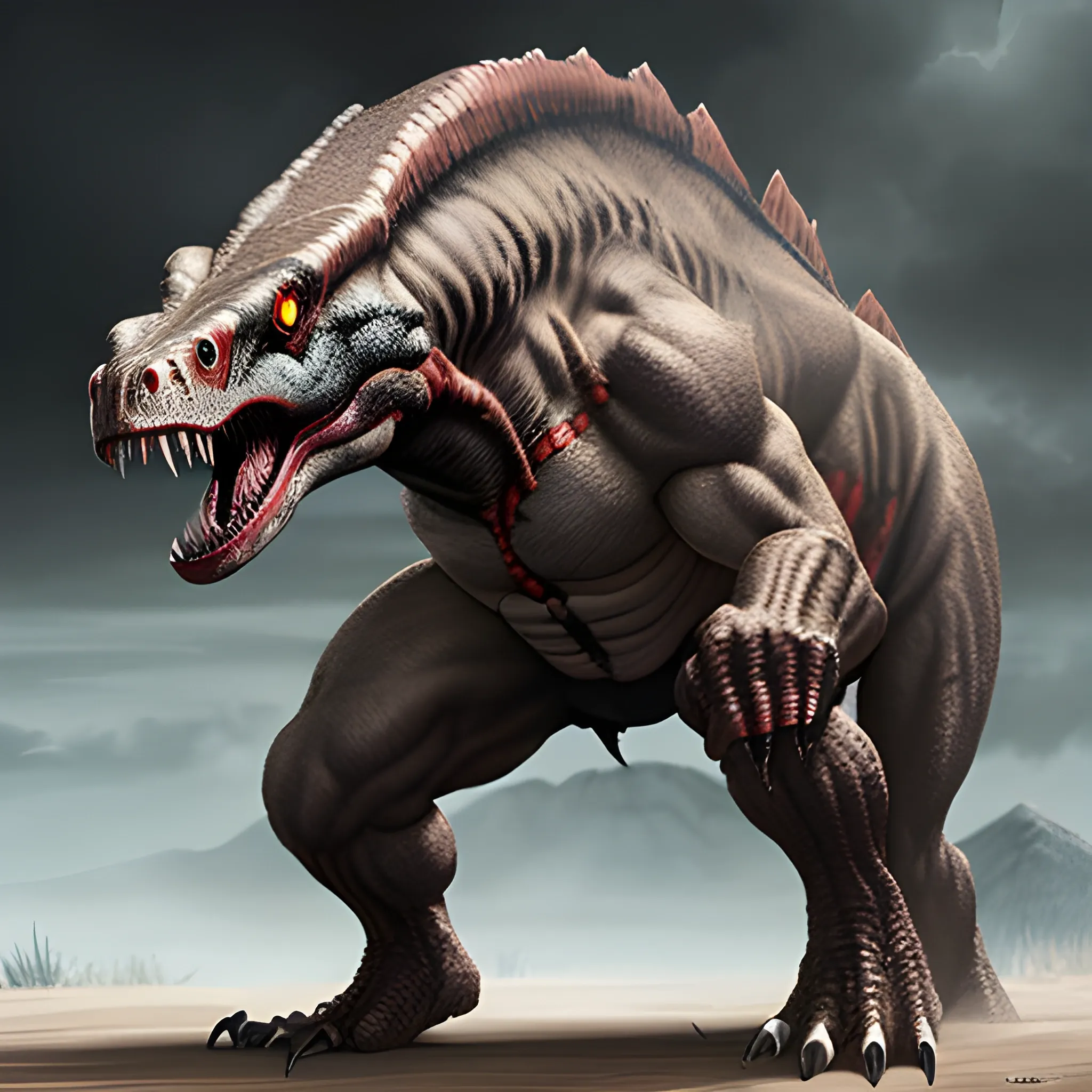 Create a prehistoric predator mutant that never existed in nature.

