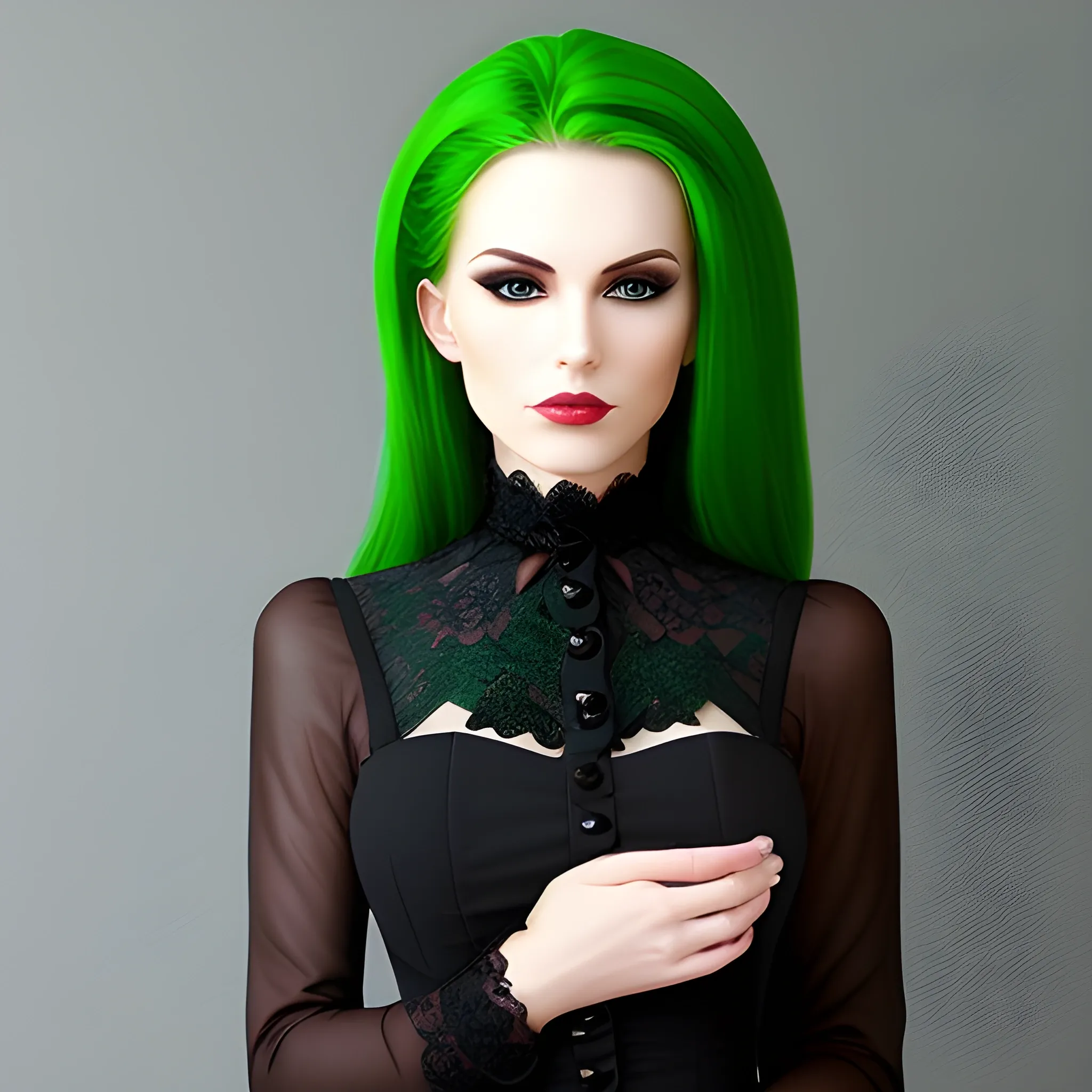 beautiful stern woman dressed in black and green