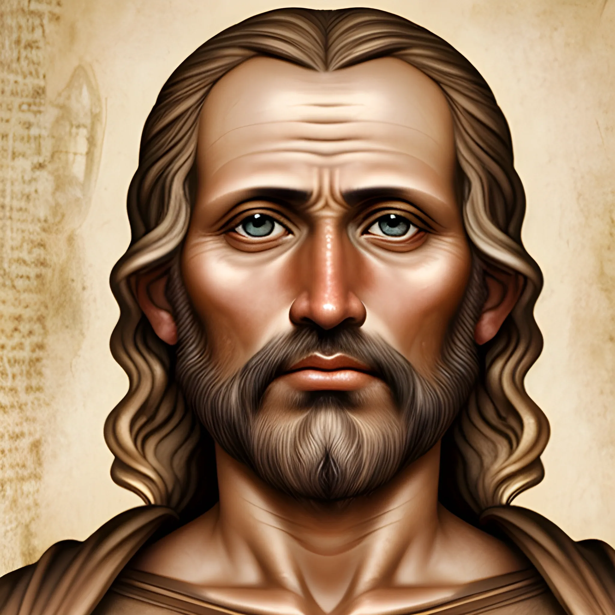 Realistic human face of Jehovah described by the original Catholic and Roman Bible of the early years of the Catholic religion with the real skin color of the antiquity of the country described by the Jewish Bible


