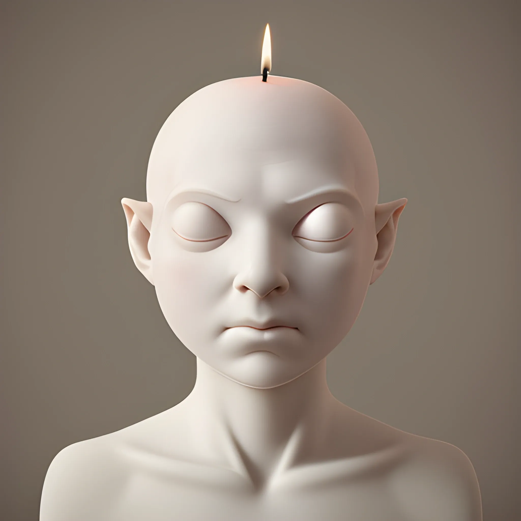 Hyperrealistic pale face without eyes without mouth only with holes to breathe without ears without hair background in shadows light of a dim frontal candle with thin reddish veins