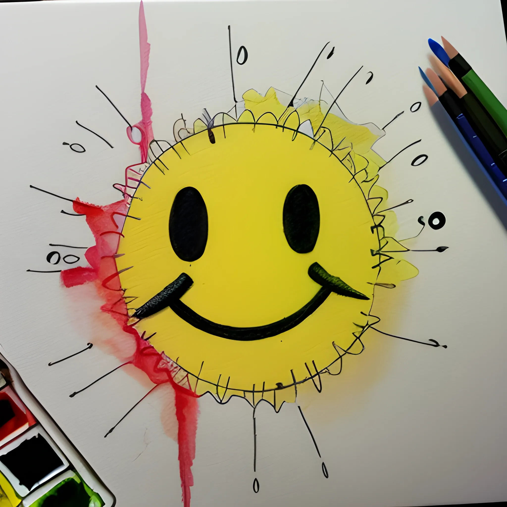 Make a smiley face from parts of the metasploit source code, Water Color, Pencil Sketch