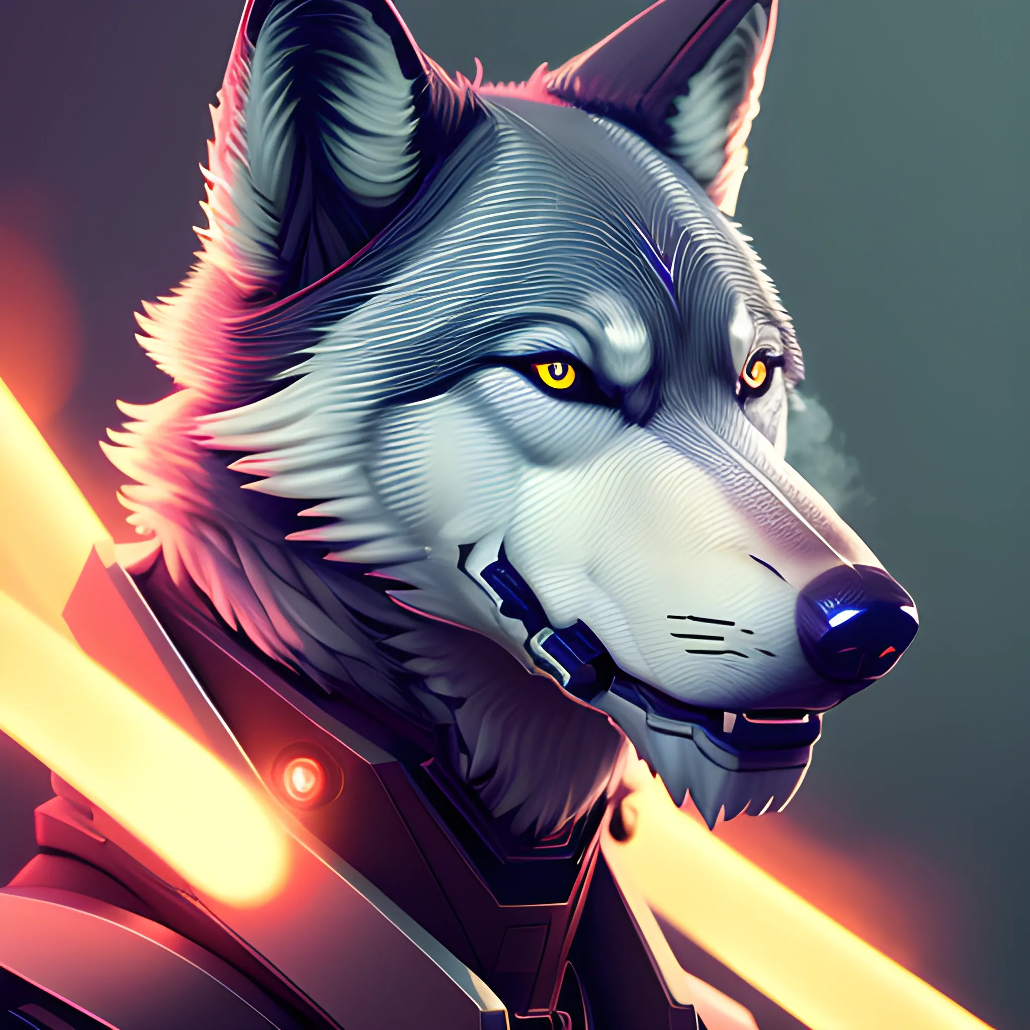 a robotic wolf smoking a cigarette vibrant lighting, elegant, highly detailed, smooth, sharp focus, illustration, beautiful, geometric, trending on artstation, full body, cinematic, artwork by borovikovsky 