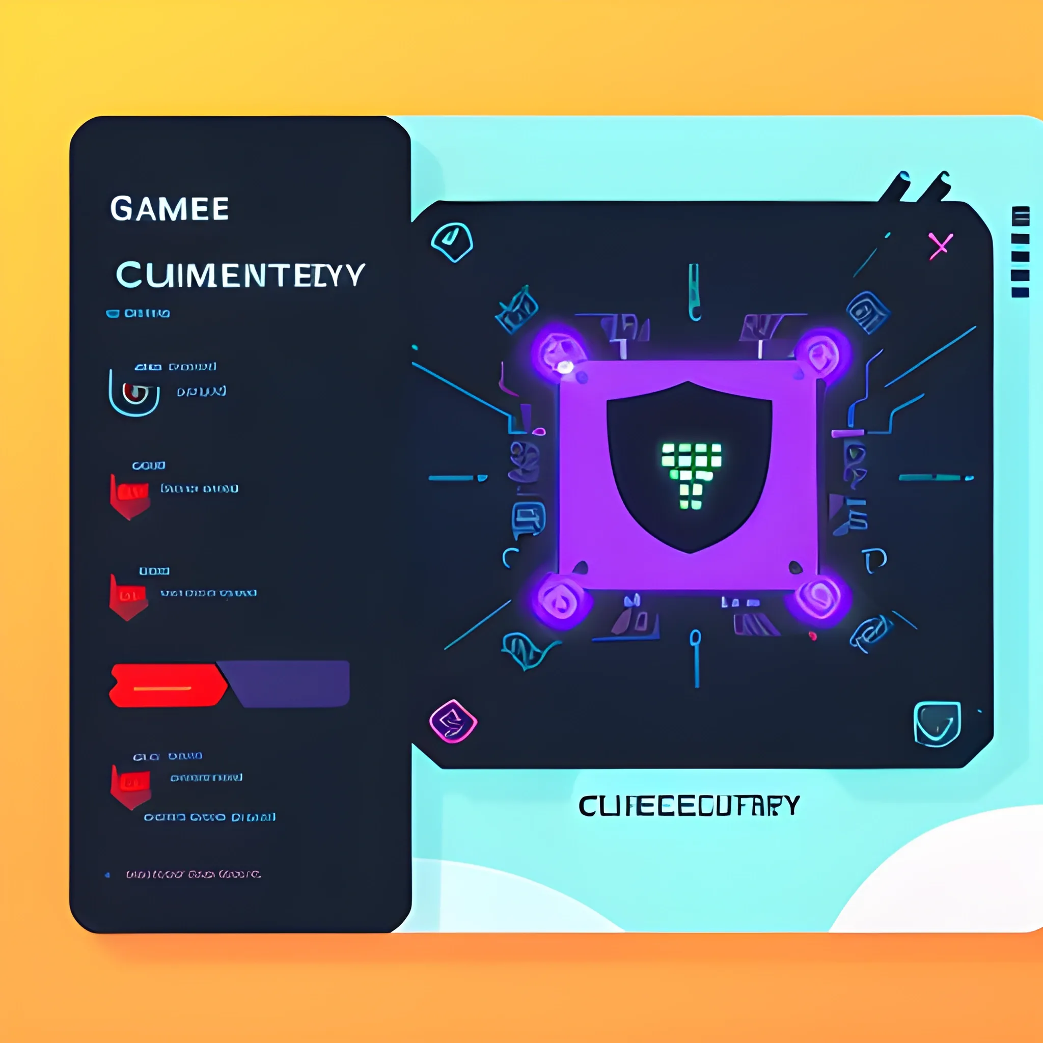 UI Interface Design for game where player check different information about programms. 2D. Cybersecurity, computer, hacker, future style