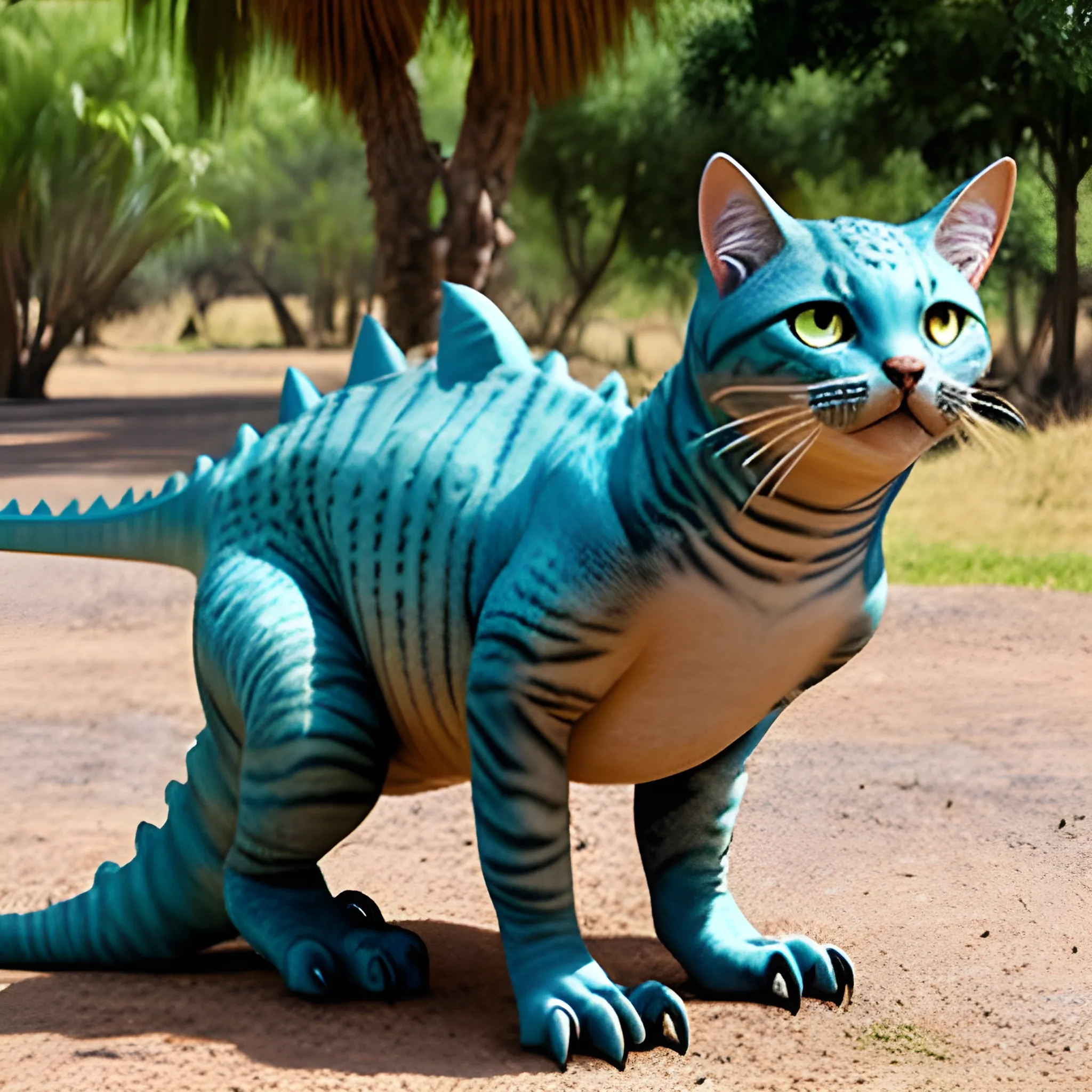 gato montado en un dinosaurio