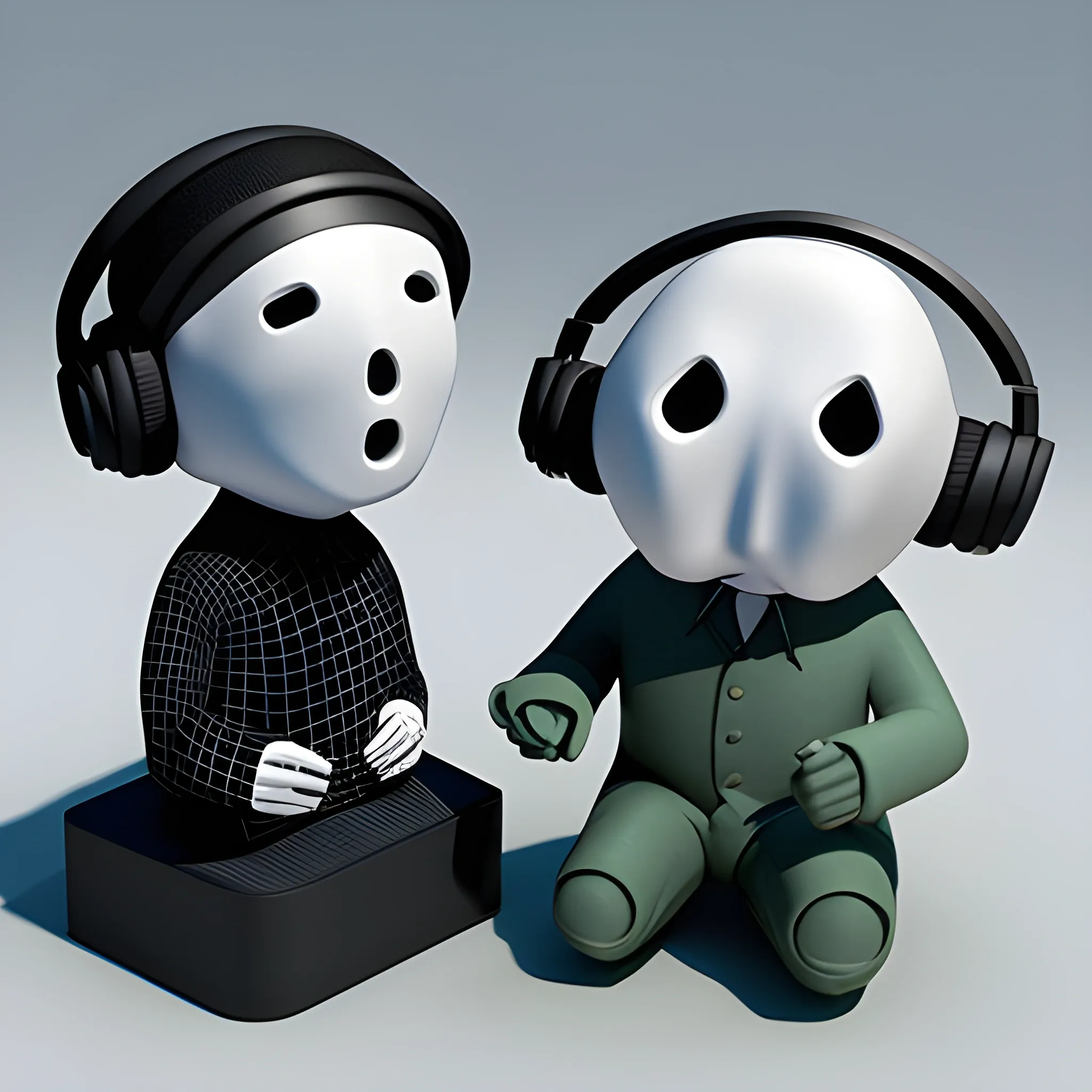 podcast, 3D, 3D two man with no face