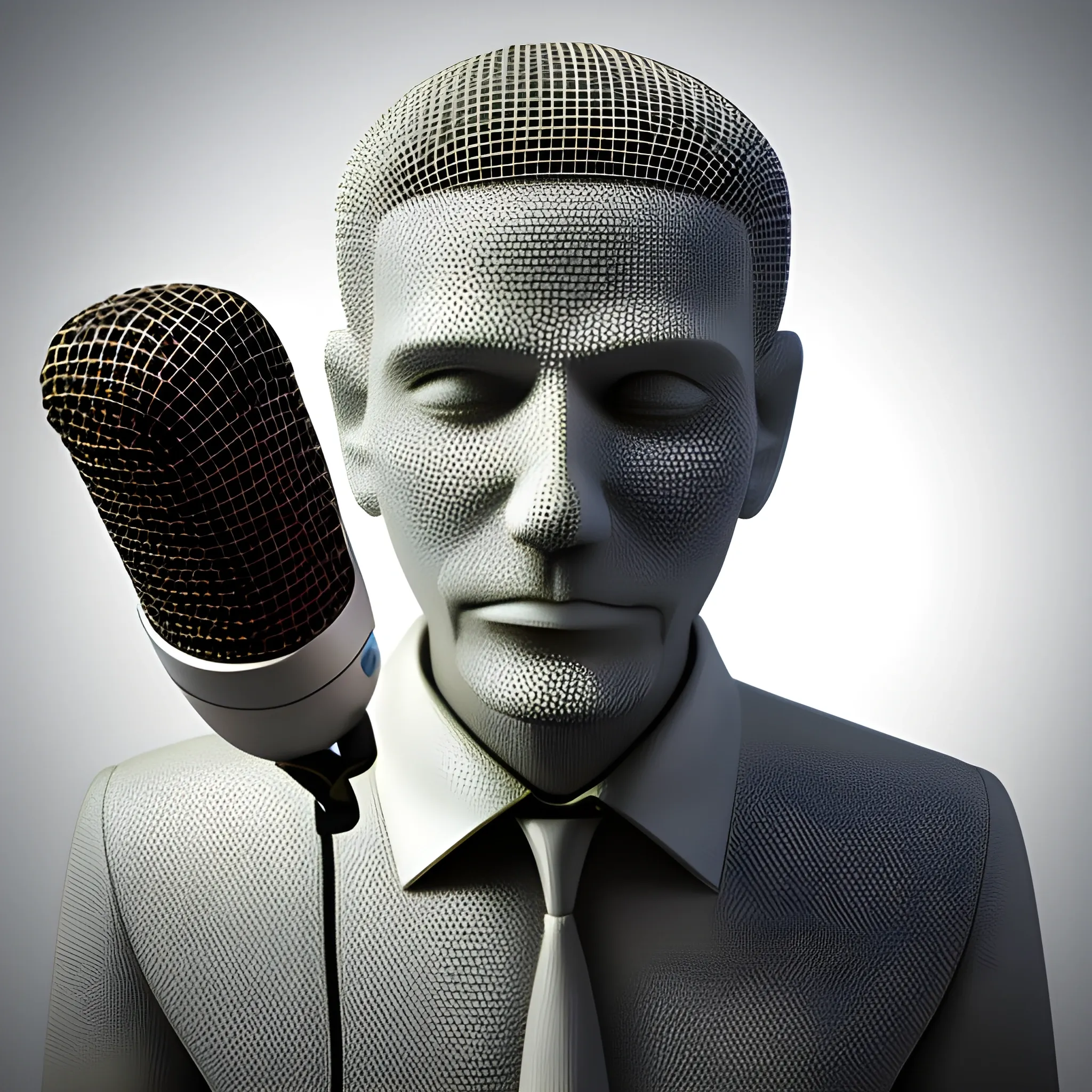 podcast, 3D twon man with microphone and cover the face