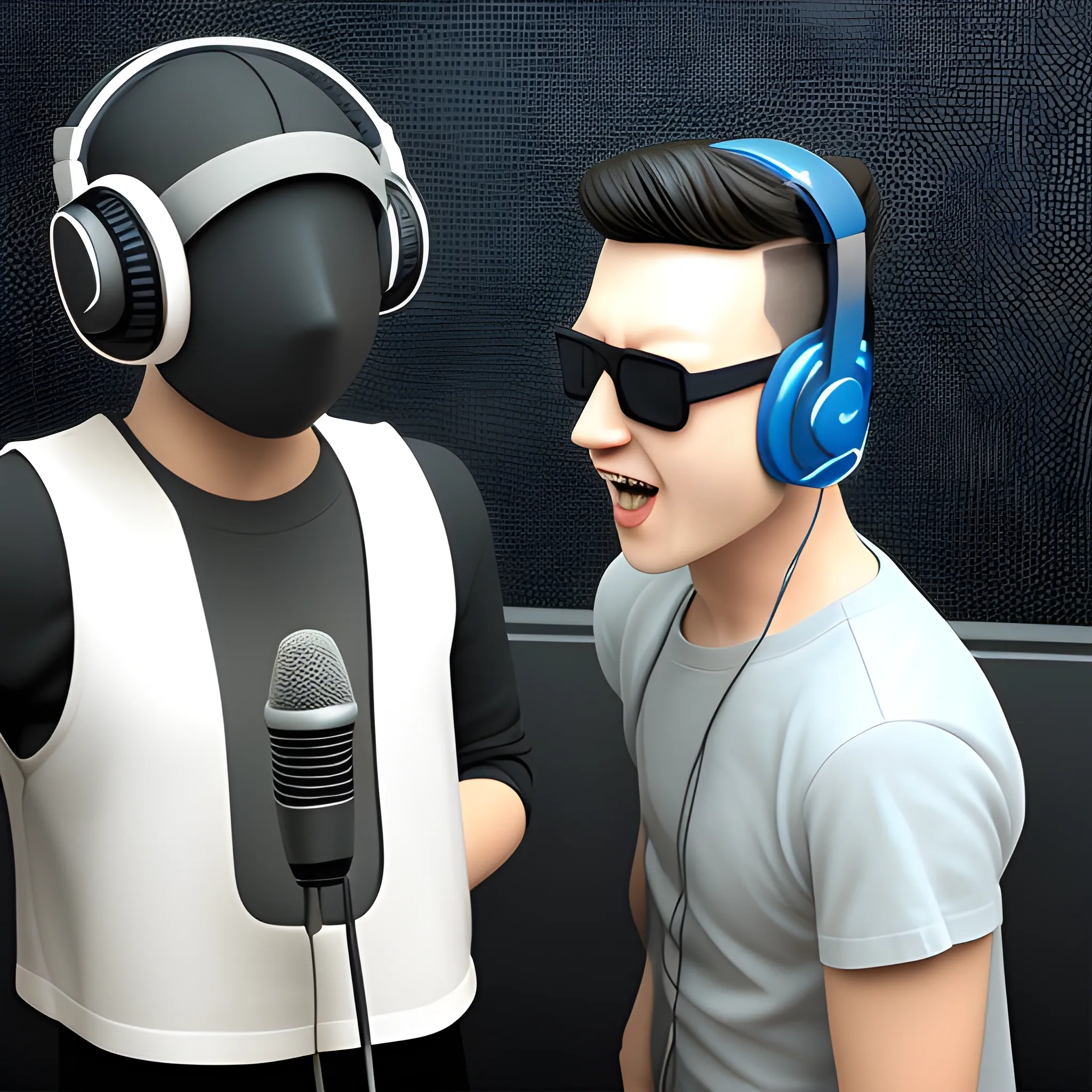 podcast, 3D two man with microphone and cover the face