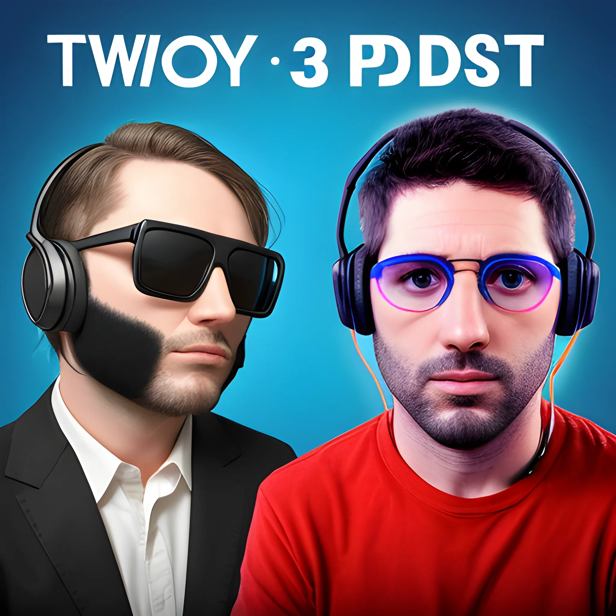 podcast, 3D two man  debate cover the face in podcast , Trippy