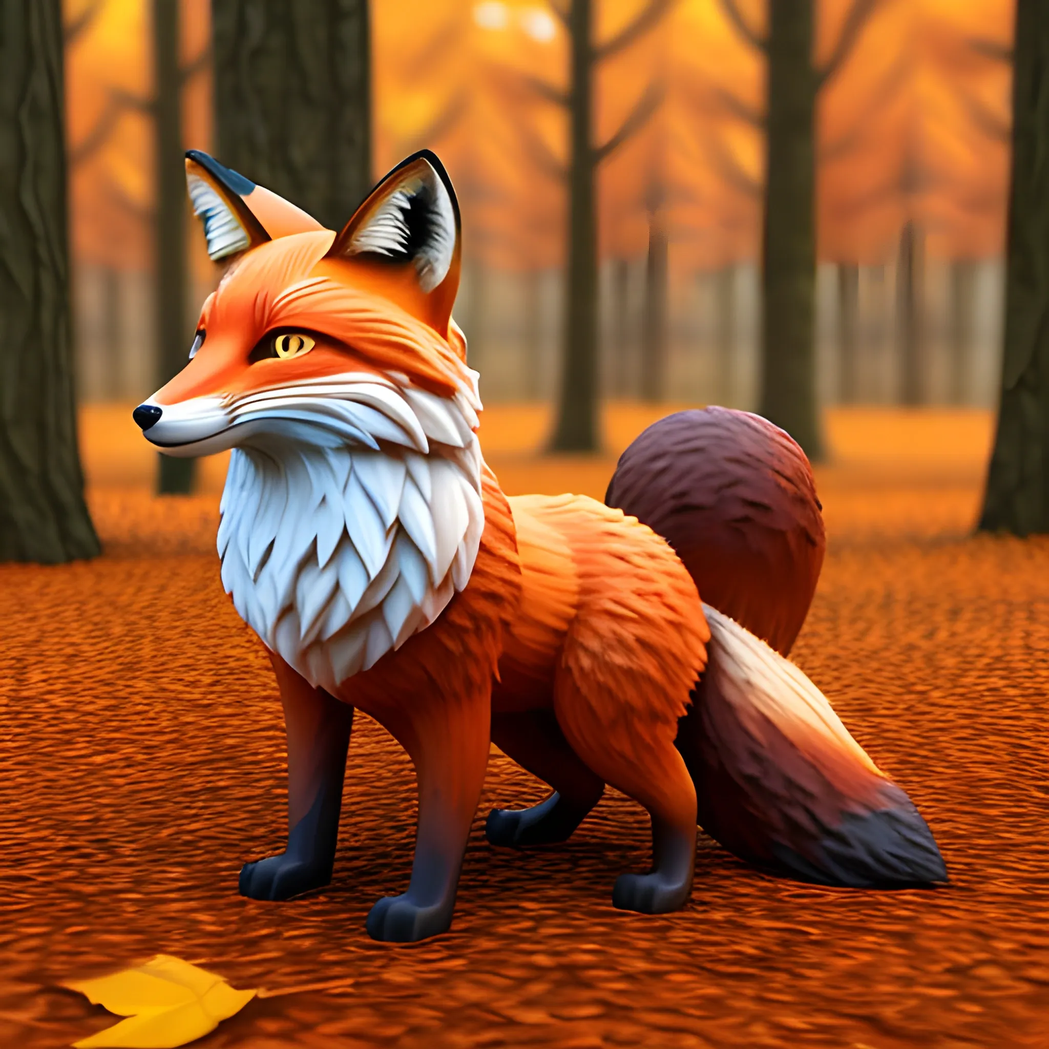 Fox, forest, autumn, 3D