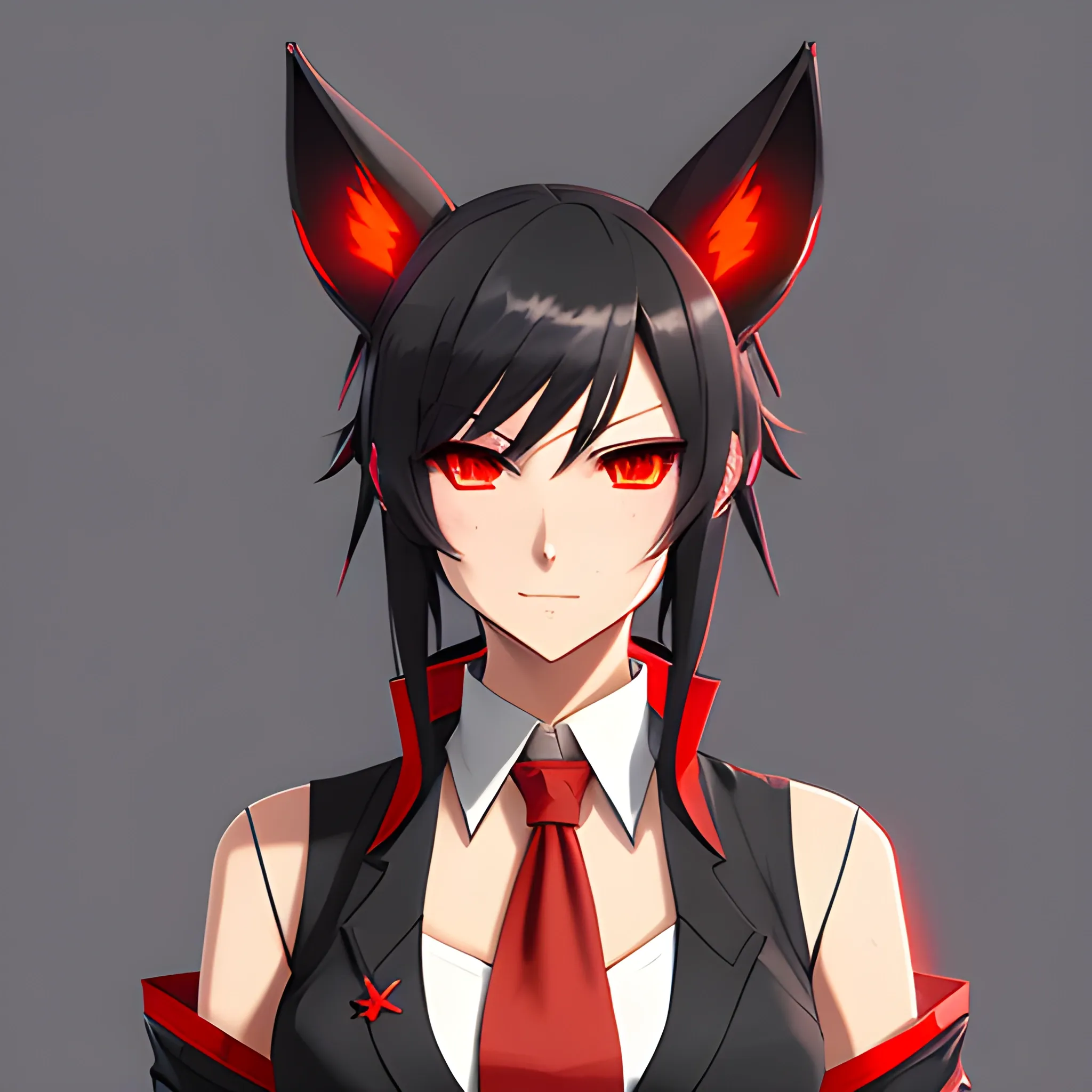 texas_(arknights), anime_style, 1girl, animal_ears, necktie, black_hair, official_alternate_costume,  shirt, cigarette, red_shirt, wolf_ears, glove, long_hair, looking_at_viewer, holding, red_gloves, smoking, ponytail, smoke, collared_shirt