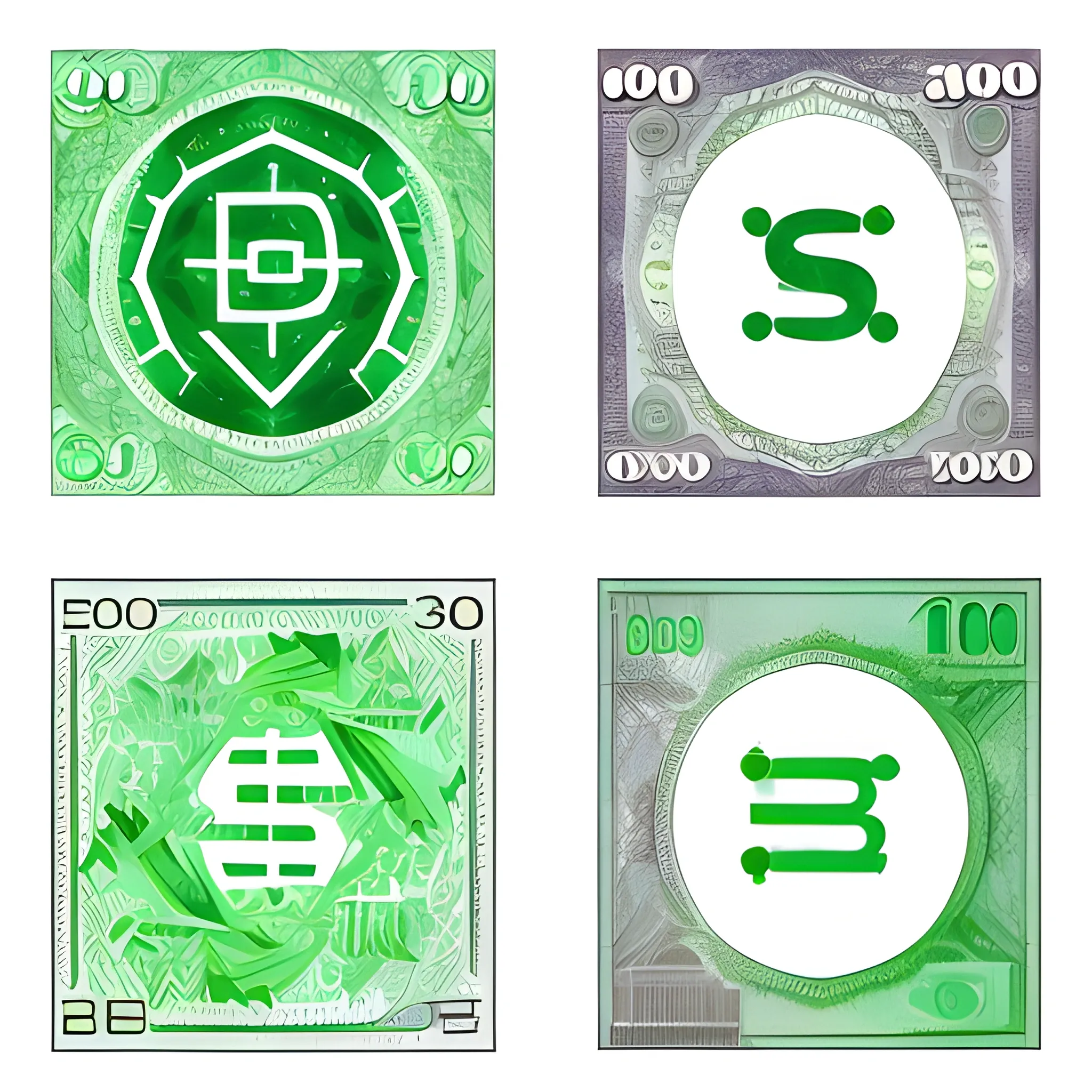 create an image for the currency exchanger's instagram account. white and green colors,bills without markings,minimalist style, 3D, Water Color