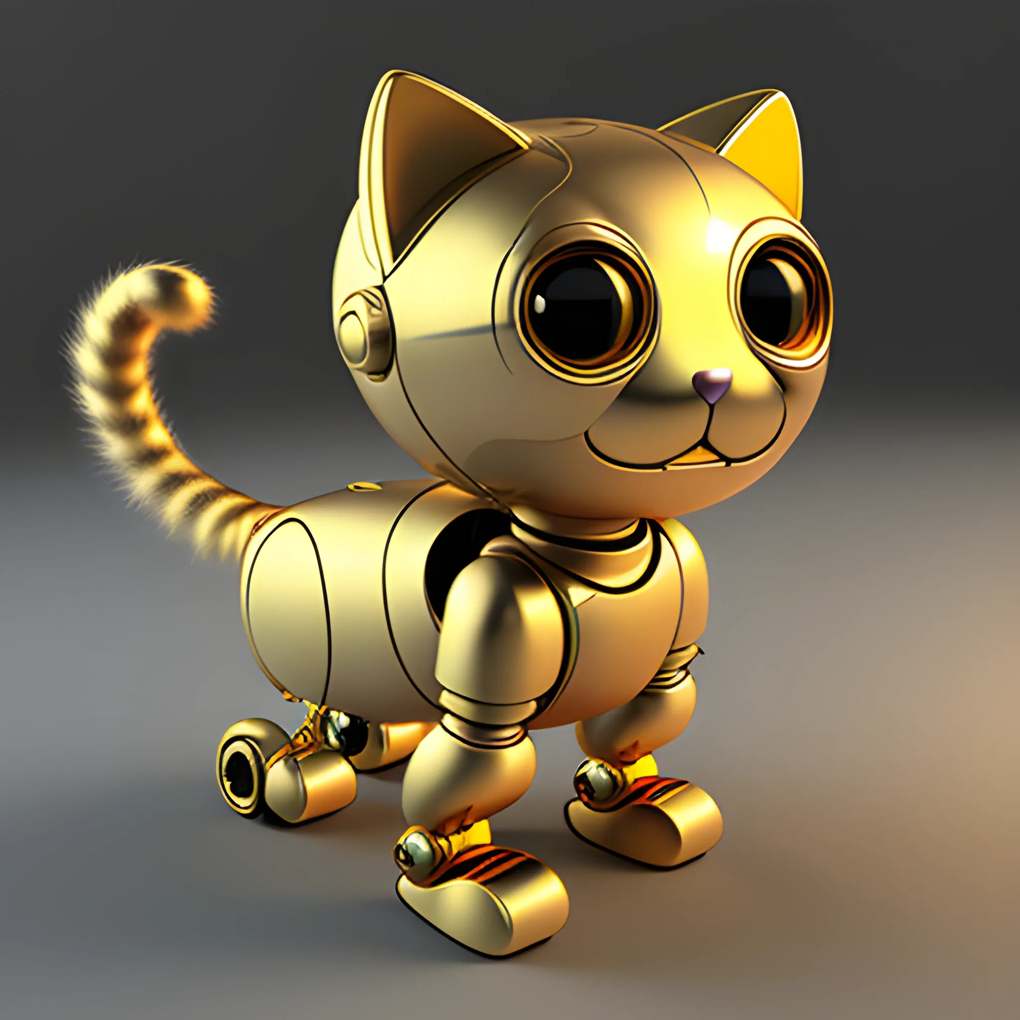 golden kitten robot, 3D