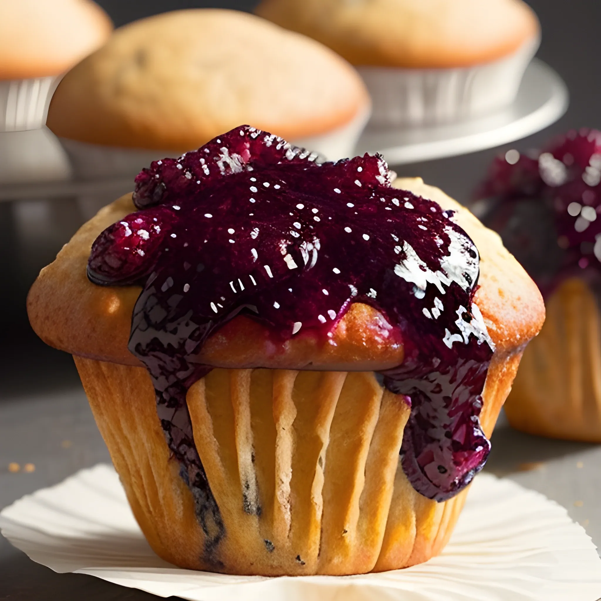 Capture the essence of a muffin filled with blackberry jam in a single image for our recipe website. Show off its golden, lacy texture and the perfect balance. Make our readers crave a bite just by looking at your photo. We want to see it in all its mouthwatering glory, ready to inspire cooks and bakers alike. Get creative with your composition, lighting, and styling