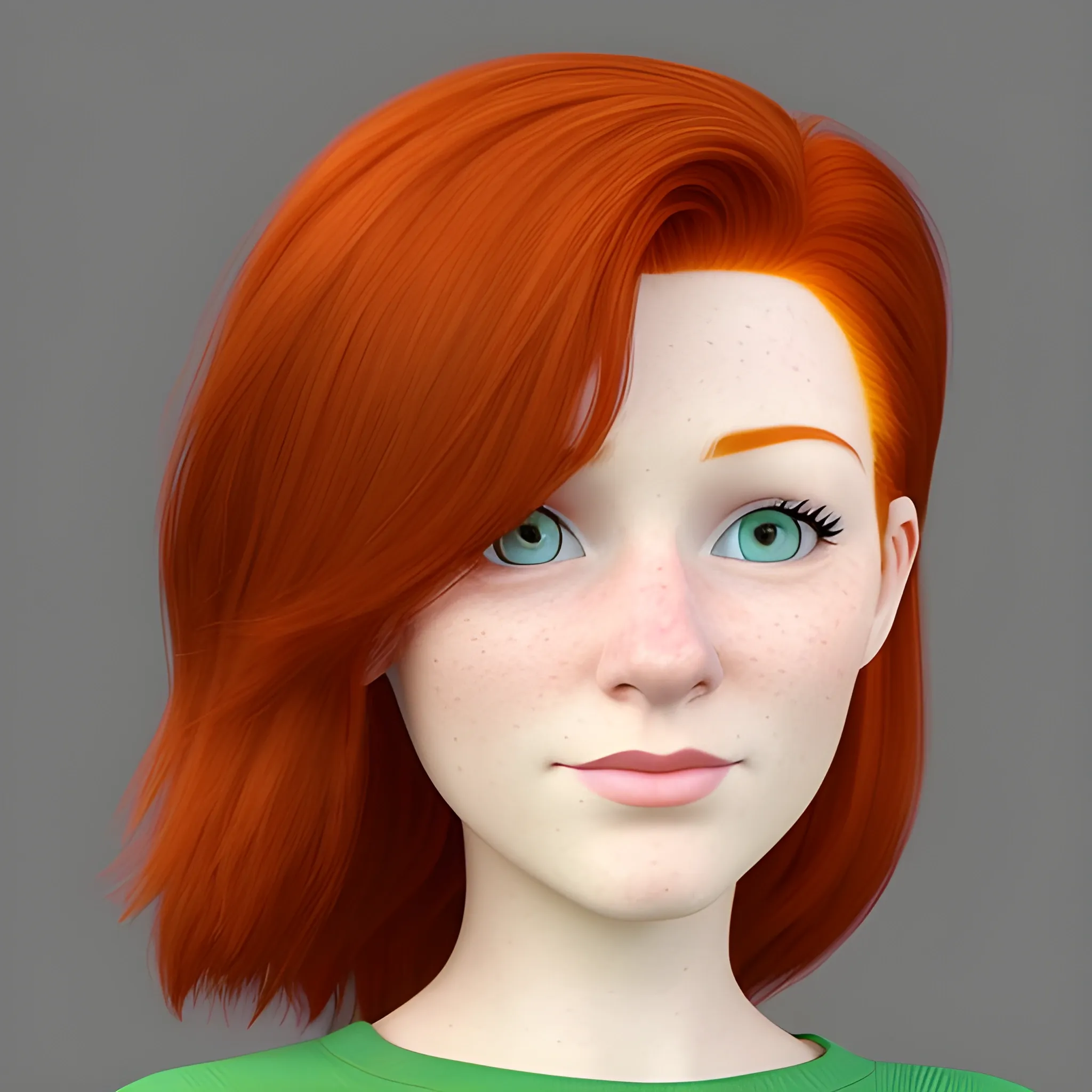 realistic, cartoon, Irish redhead 22 years old woman