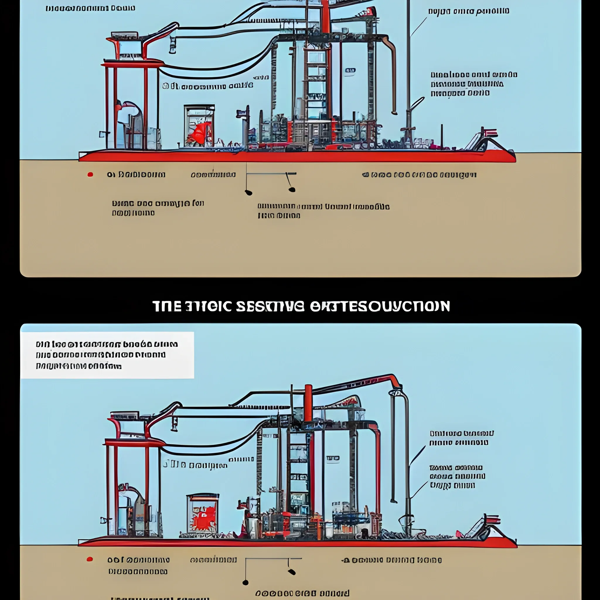 A detailed technical illustration that shows the two key stages of an oil well operation using a modern and clear visual presentation.

The left side shows the 'Coolant Injection' process. On the surface is a pump jack, which is commonly used in the oil industry to move fluid out of the well. The red arrows in the illustration highlight the key stages in the process. The first stage is the plunger lift, which plays a vital role in the pump's operation. This process is achieved by lifting the plunger inside the pumping equipment in preparation for injection. The second stage is the securing of the tubing string to the hanger plug. This is an important step to ensure the well is temporarily shut in and prevent unwanted release of contents while preparations are made for the injection of coolant.

Below ground, the diagram shows the components such as the tubing string and working rods that are involved in this process. The entire system is shown in section to show how it works in real life and to provide a better understanding of the interactions of the equipment during coolant injection.

The right side of the illustration shows the 'Transition to Production' process. Again, the pump jack is shown on the surface, but now the focus is on the process of oil extraction. Arrows point to several important operations. First, the solid ring is removed to prepare the well for operation. Next comes the installation of the polished rod, which is an important element of the pumping system and allows for the efficient transfer of forces for the pump to operate. Finally, the process of lowering the plunger, which initiates the operation of the system in the production mode, is shown.

A schematic representation of the underground part of the well in section shows how the elements of the pumping system work during oil extraction. In particular, equipment such as the SPR-57 cylinder and plunger, which are used to ensure oil extraction, are highlighted. All elements are provided with clear labels and descriptions, which makes it easier to understand the processes and equipment.

The illustration is made in a modern style with clear lines and bright colors to simplify the perception of complex technical processes. All key operations are provided with explanatory arrows, and the captions help to quickly navigate what actions are performed at each stage. The equipment, both on the surface and underground, is shown in cross-section, which provides a more complete understanding of all stages of the well operation. The illustration is suitable for use in training and working materials in the oil and gas industry, as it provides a visual and understandable idea of ​​the process of pumping coolant and subsequent oil production