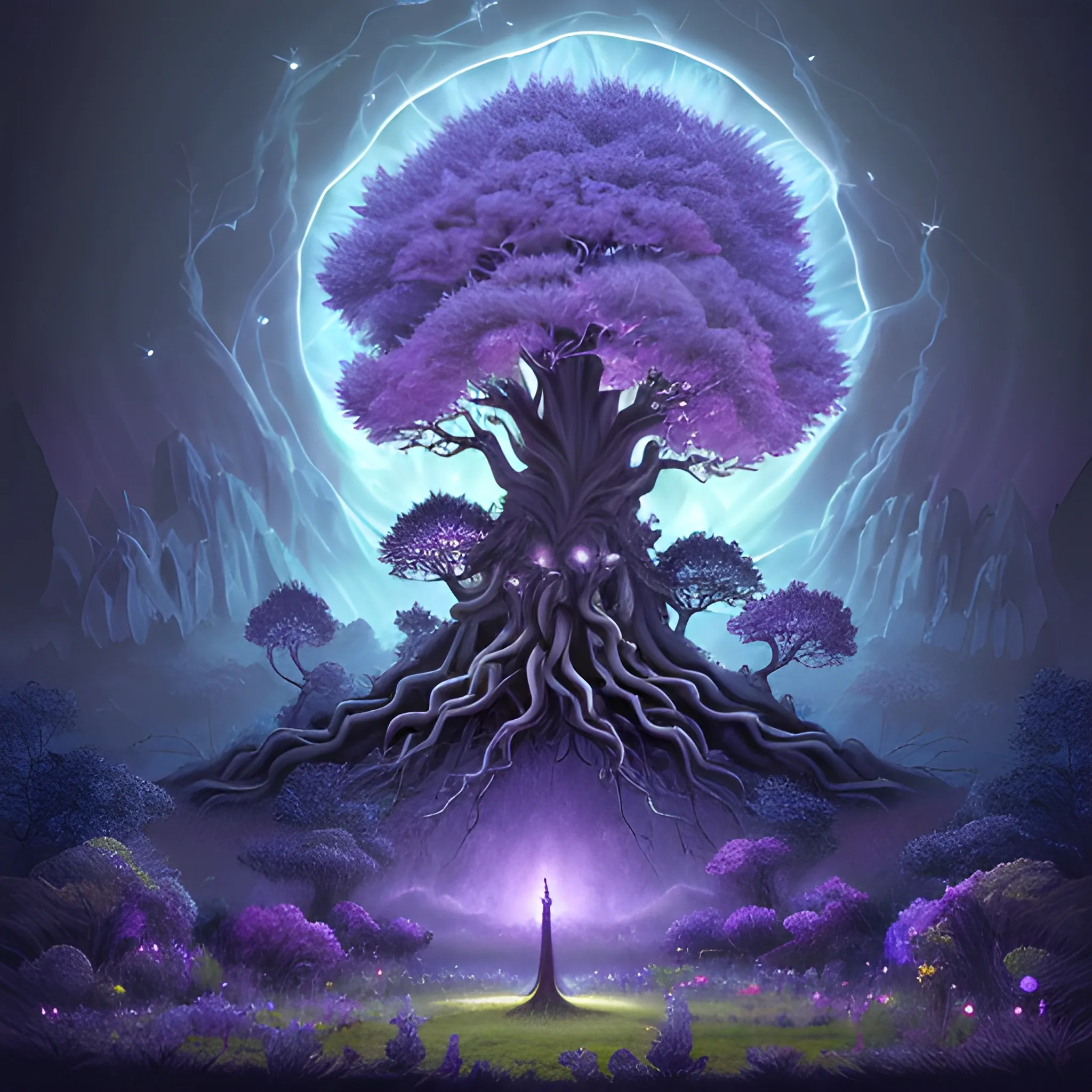 A beautiful digital landscape painting of a detailed gothic fantasy with fireflies and roots, a dark tree and flowers by Benoit B. A distant dimensional portal, with blue and violet colors.mandelbrot, steven belledin, martin johnson heade, lee madgwick, caspar david friedrich and david rios ferreira. 8k resolution, trend in artstation concept art digital illustration, hyperrealistc, Trippy

Pikachu on it